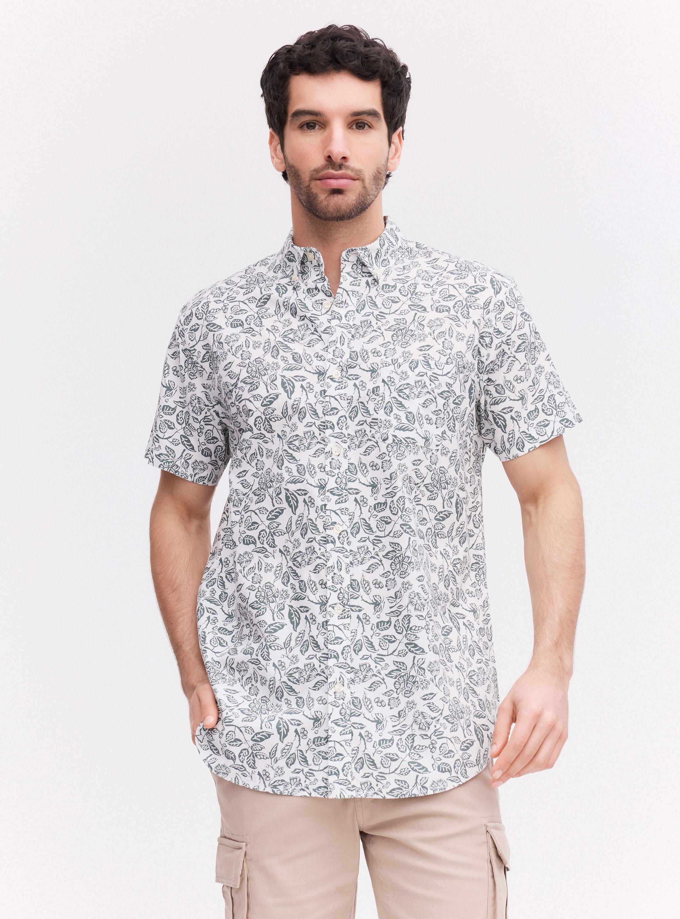 Camisa Print Hojas Manga Corta-0