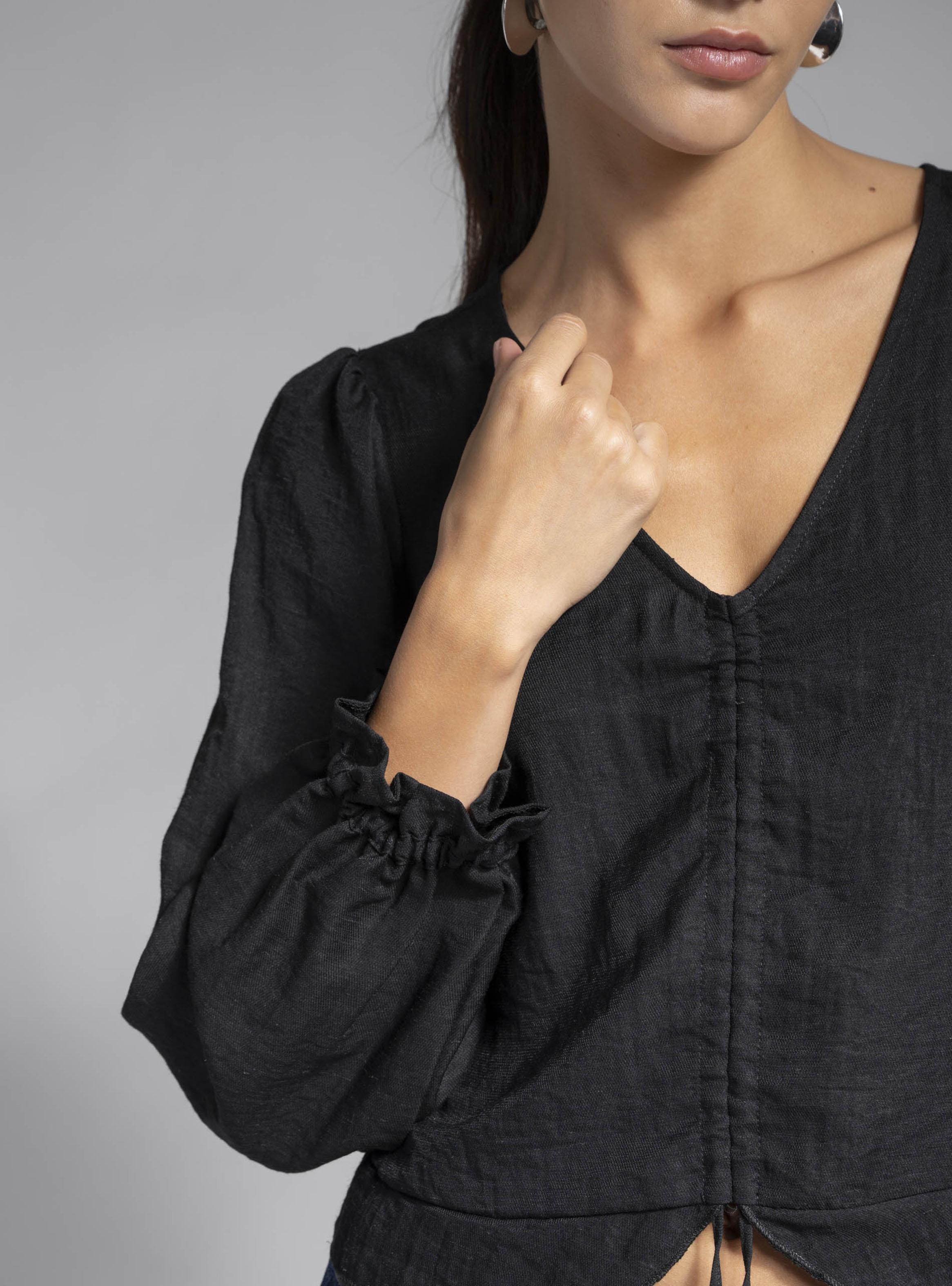 Blusa Escote en V con Fruncido Regular-3