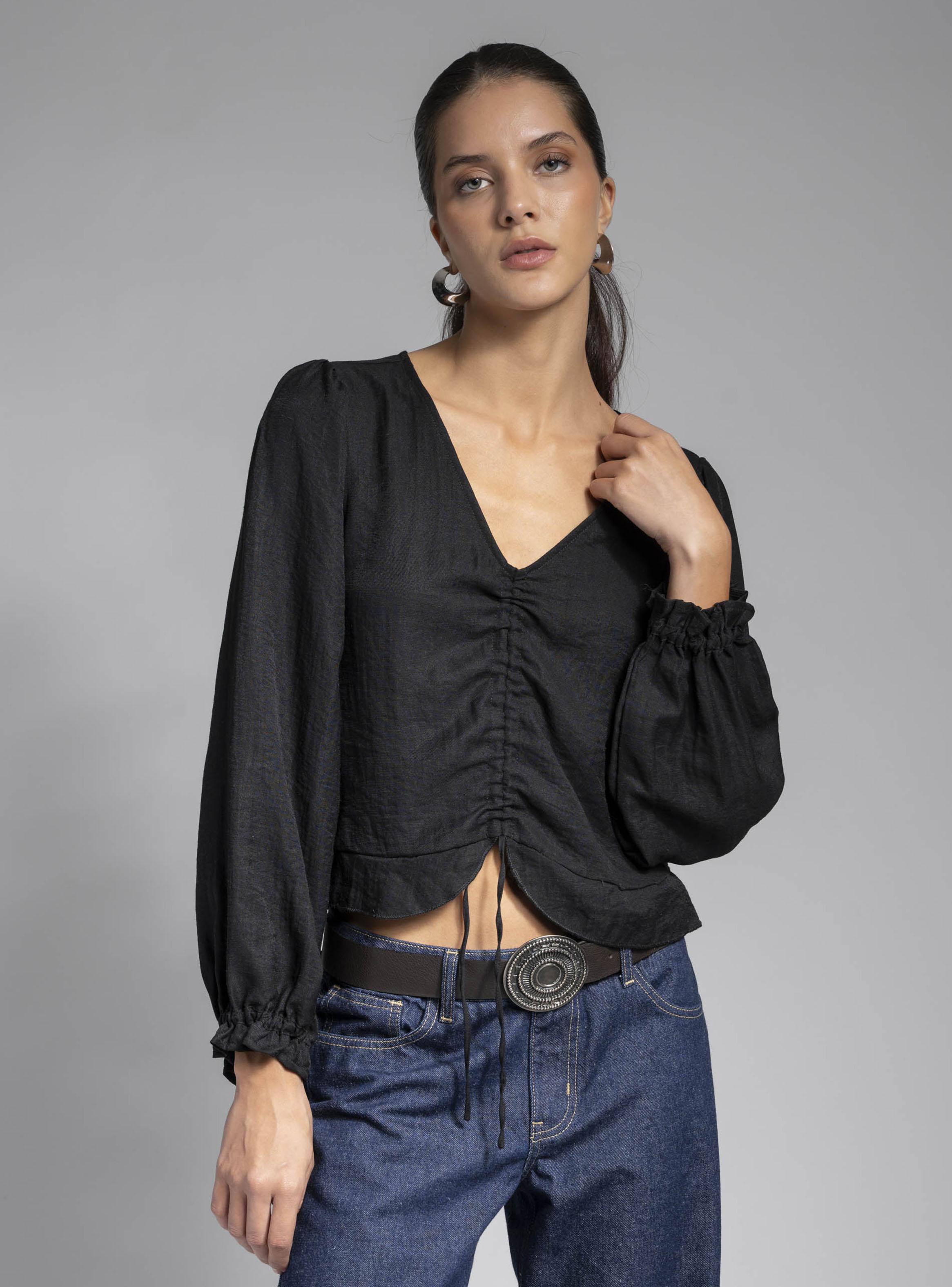 Blusa Escote en V con Fruncido Regular-2