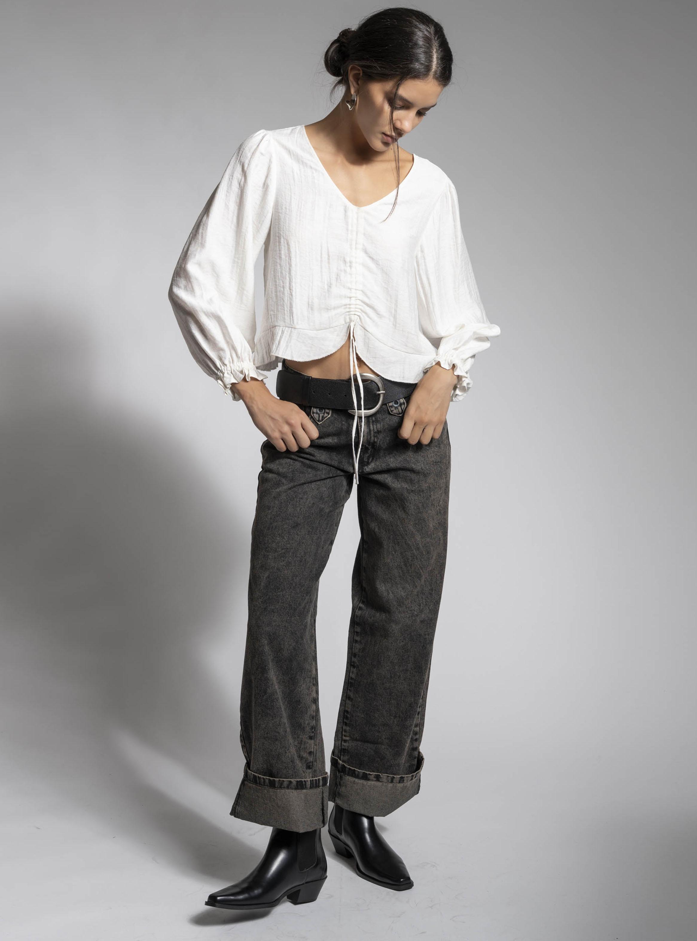 Blusa Escote en V con Fruncido-5