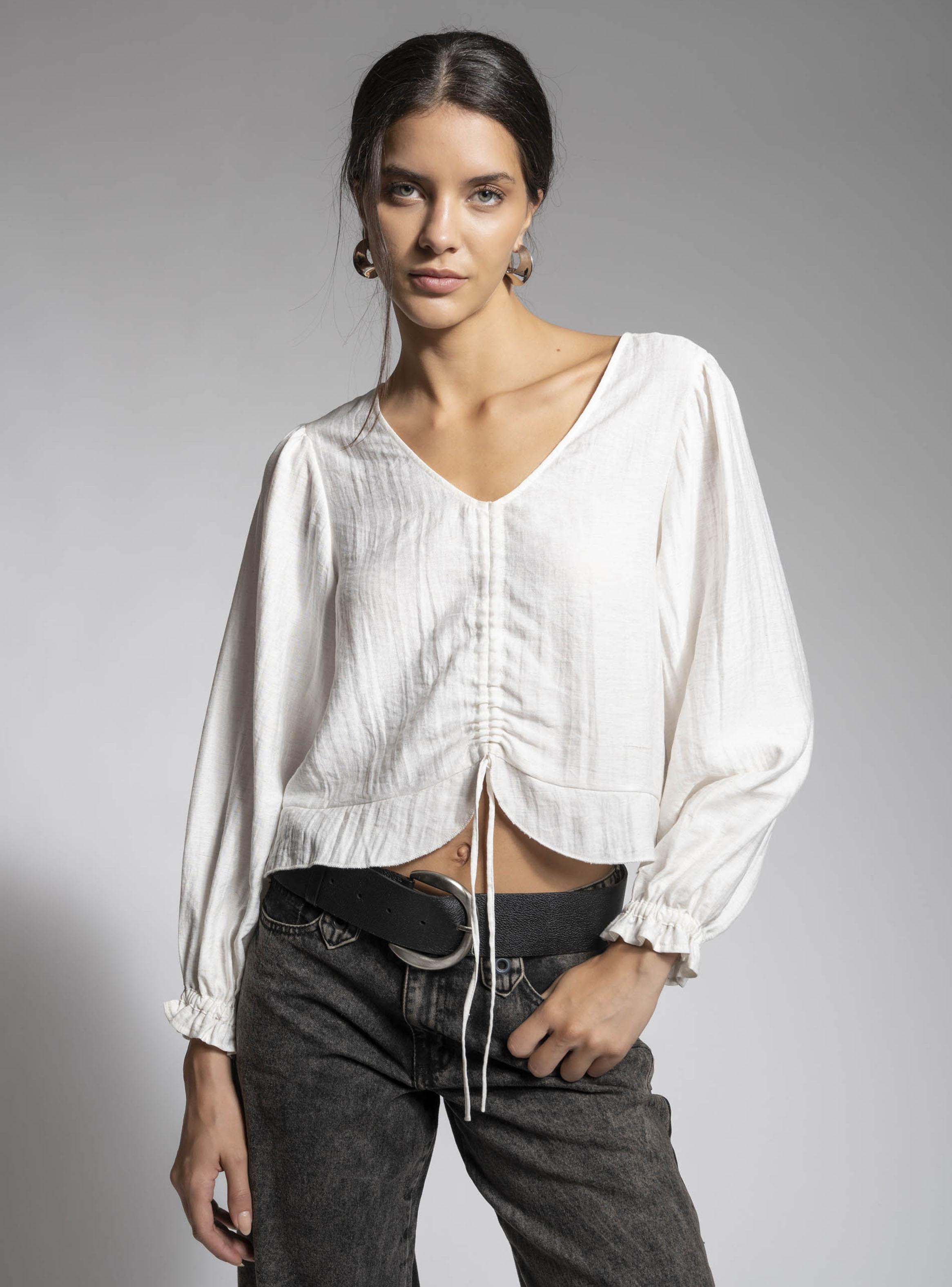 Blusa Escote en V con Fruncido-2