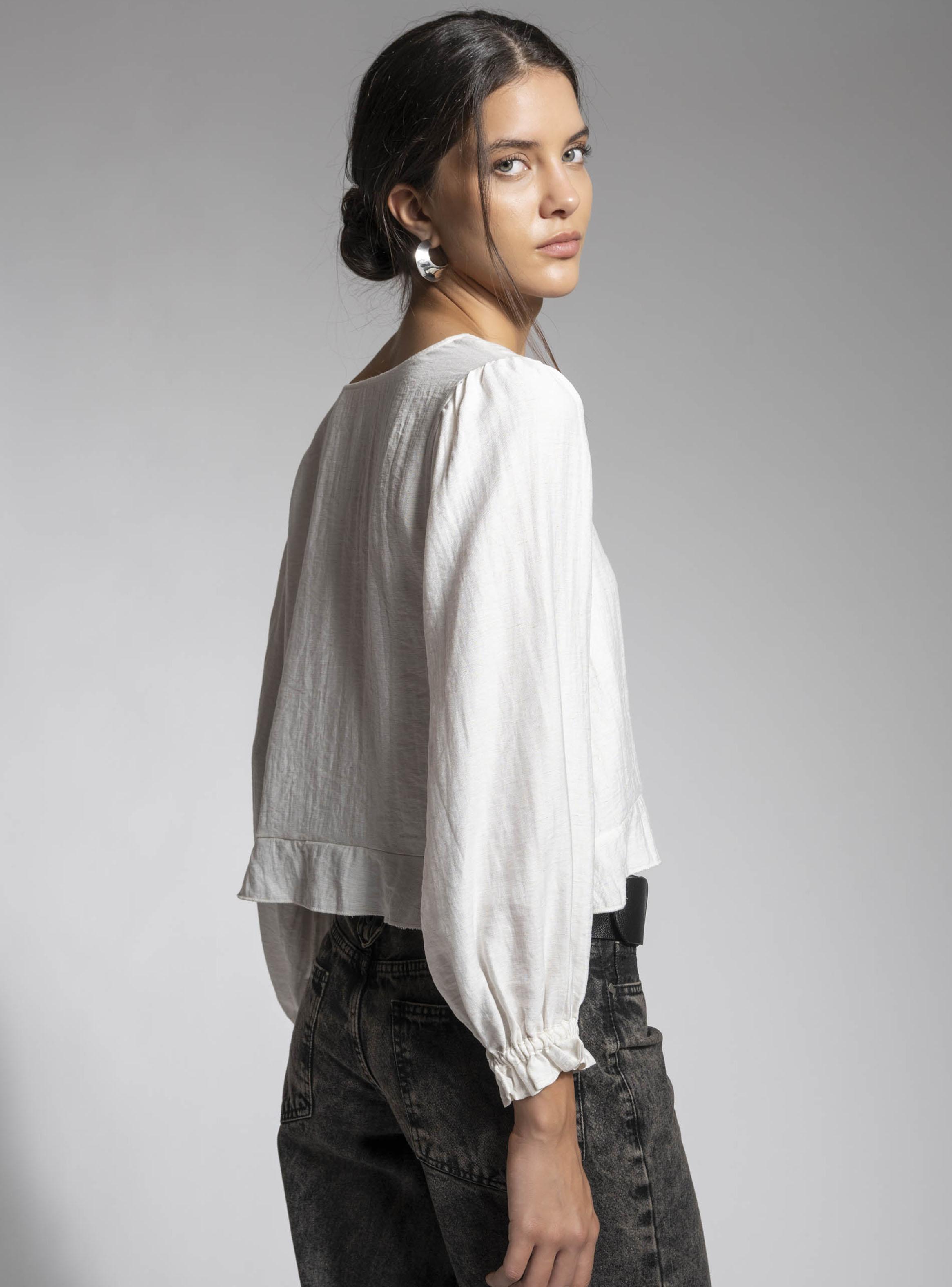Blusa Escote en V con Fruncido-3