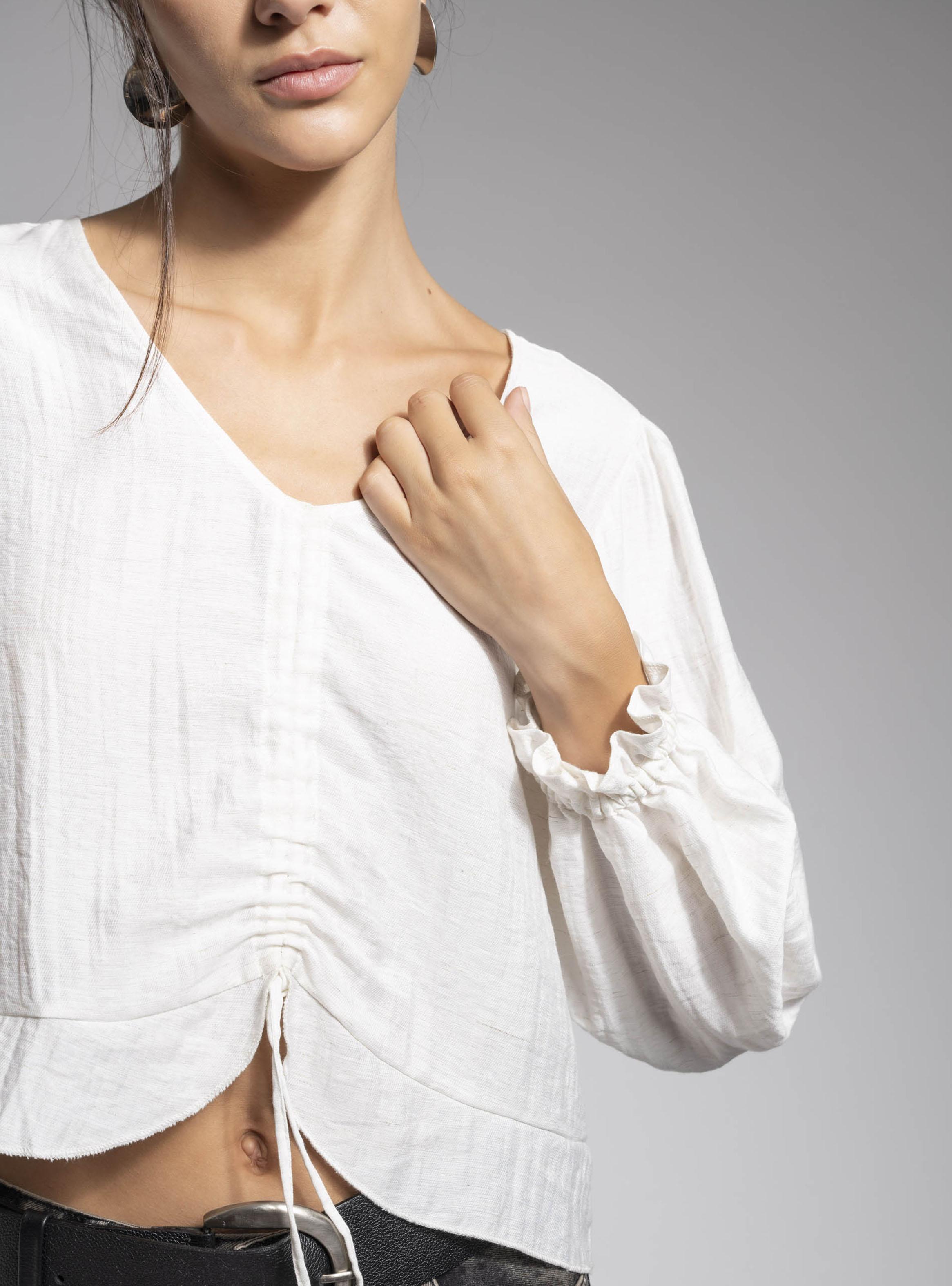Blusa Escote en V con Fruncido-4