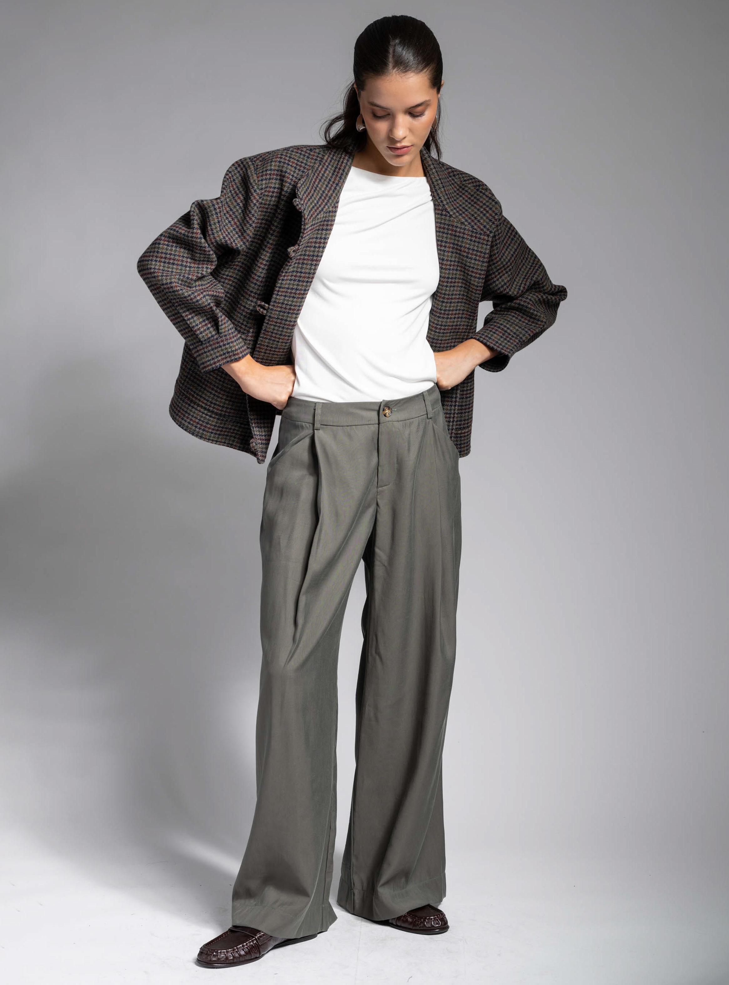 Pantalón Tencel Sastrero con Pinzas Verde-5
