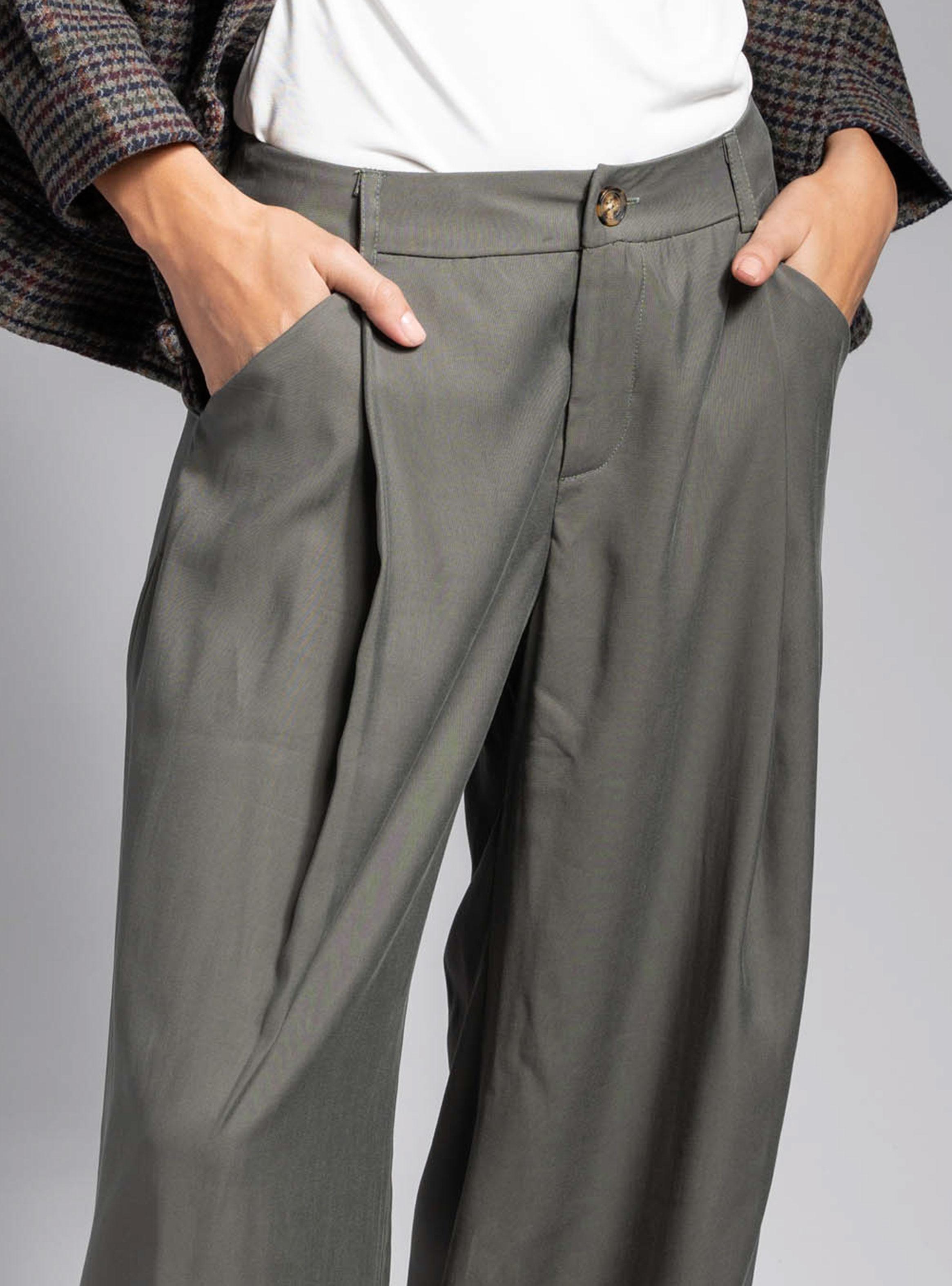 Pantalón Tencel Sastrero con Pinzas Verde-4