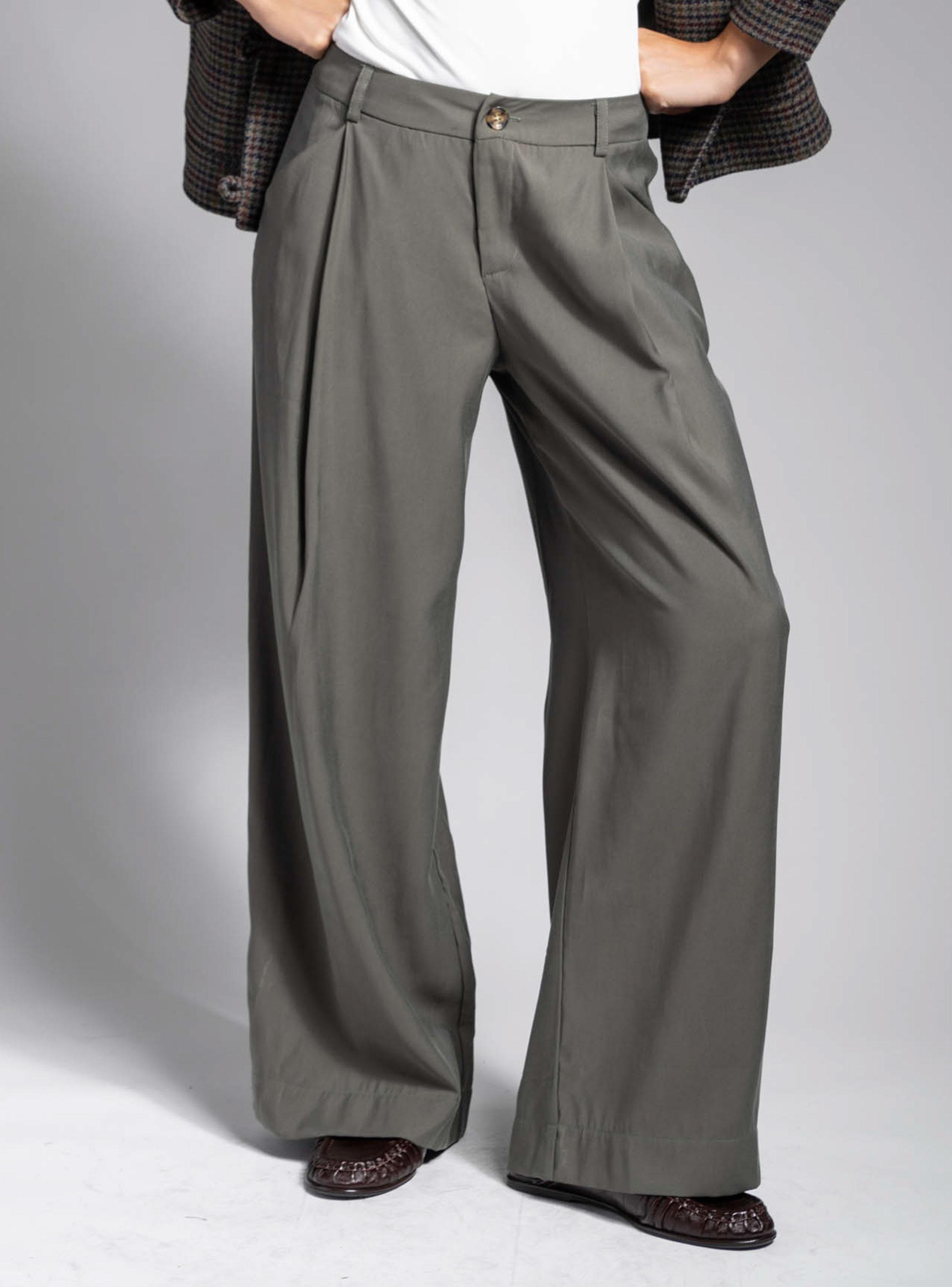 Pantalón Tencel Sastrero con Pinzas Verde-2