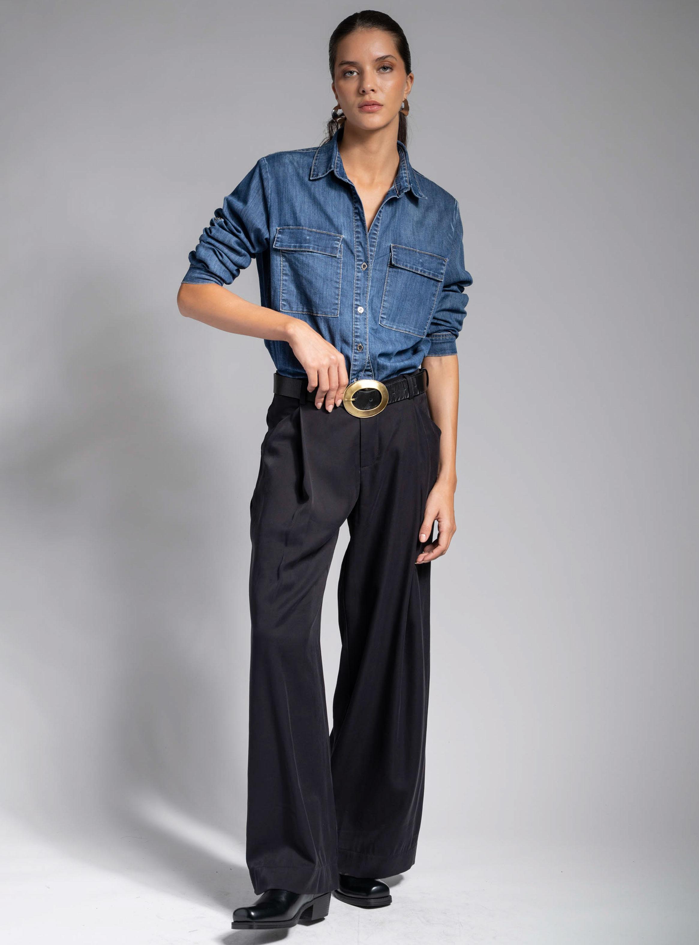 Pantalón Tencel Sastrero con Pinzas Negro-4