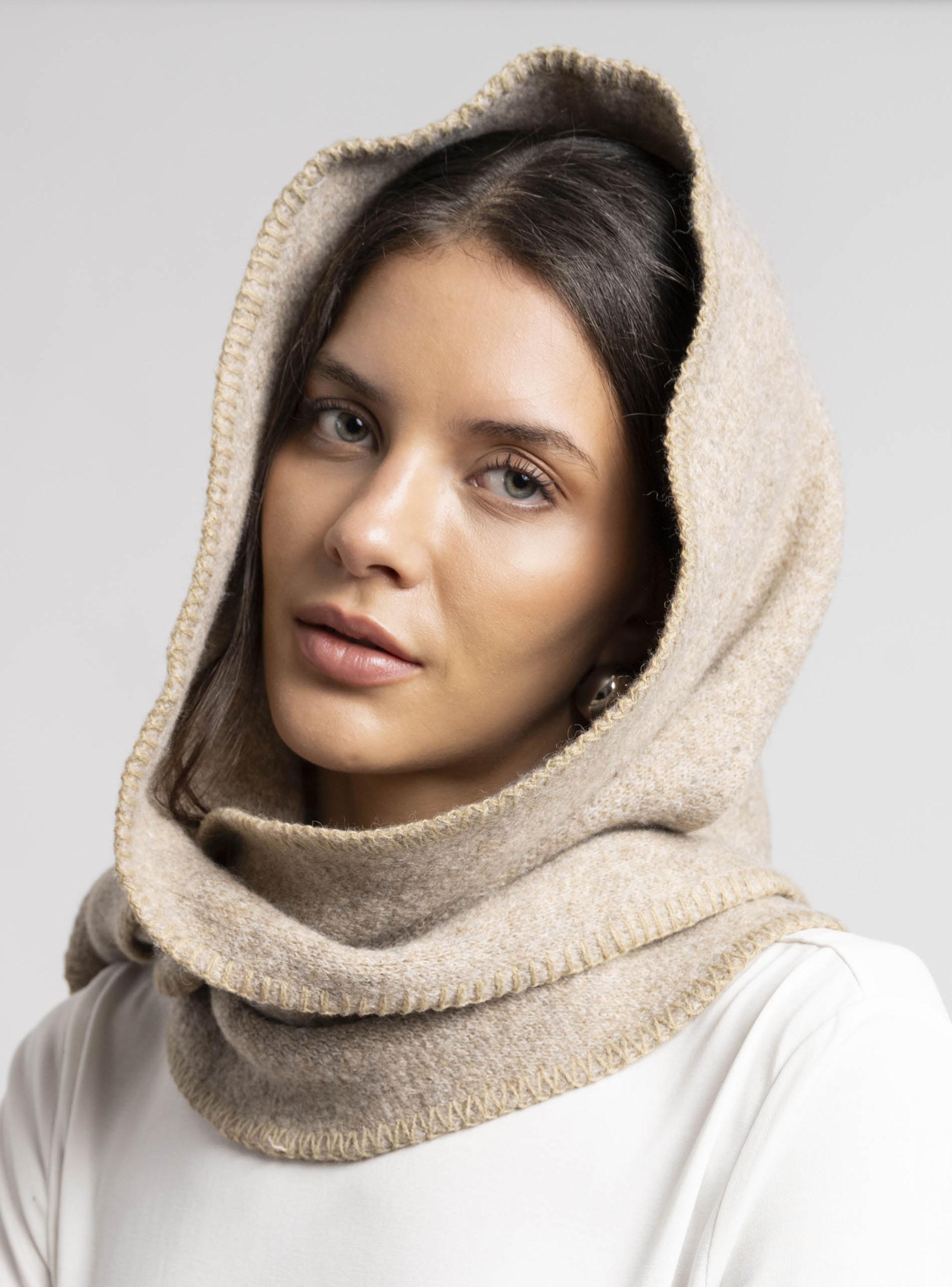 Tapado Echarpe Suave Mezcla Lana Beige-3