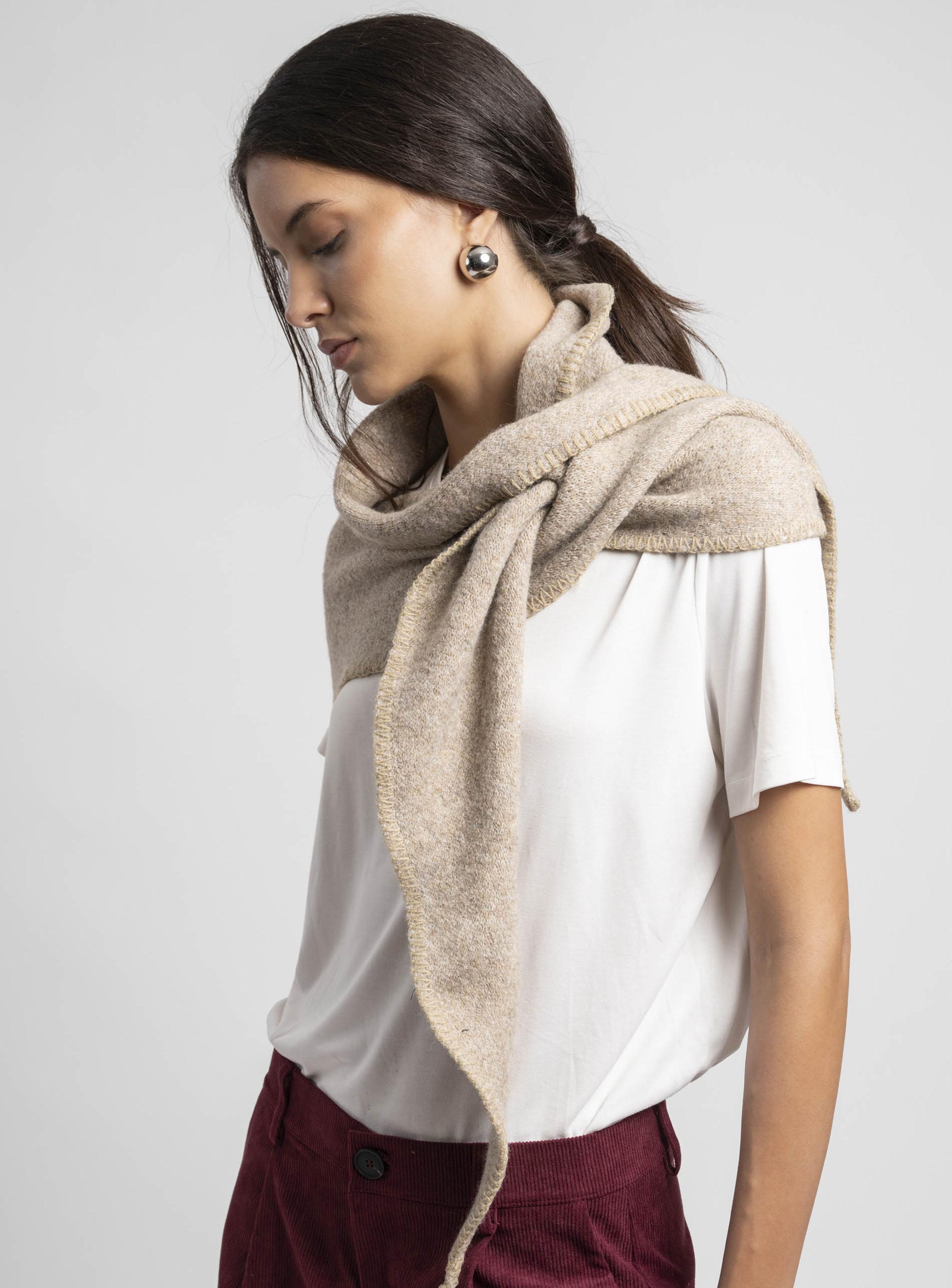 Tapado Echarpe Suave Mezcla Lana Beige-2