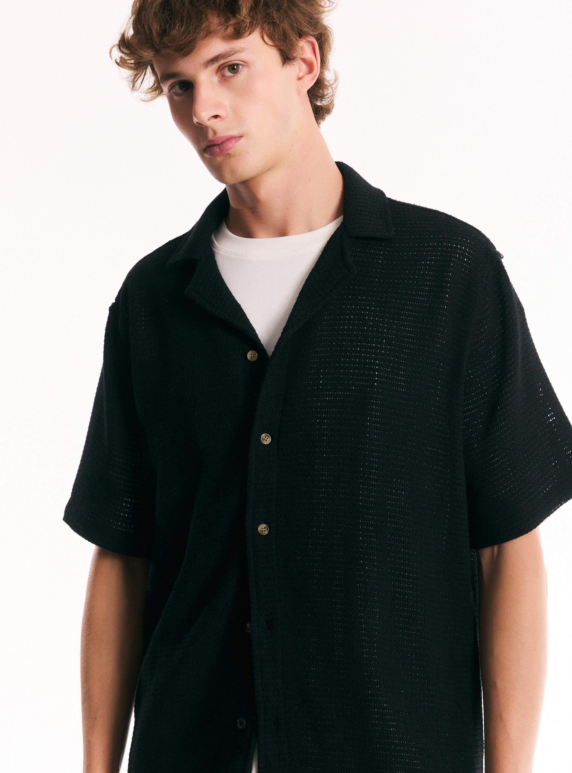 Camisa Lino Algodón con Cuello Resort Tejida-2