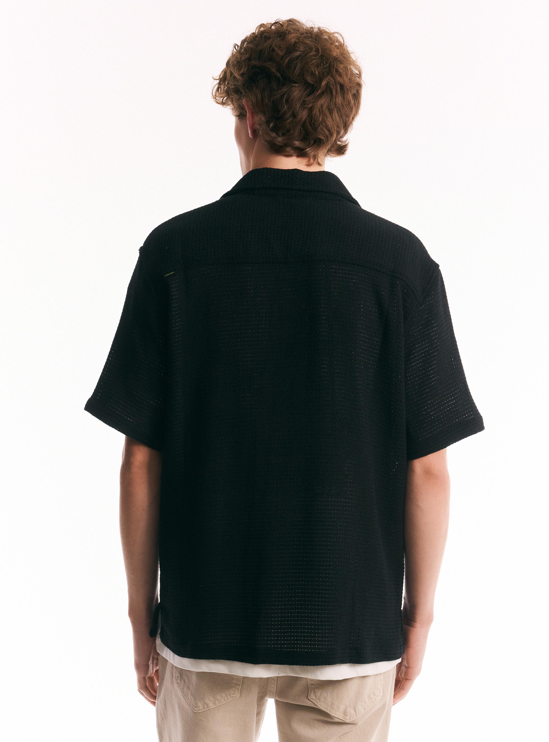 Camisa Lino Algodón con Cuello Resort Tejida-1