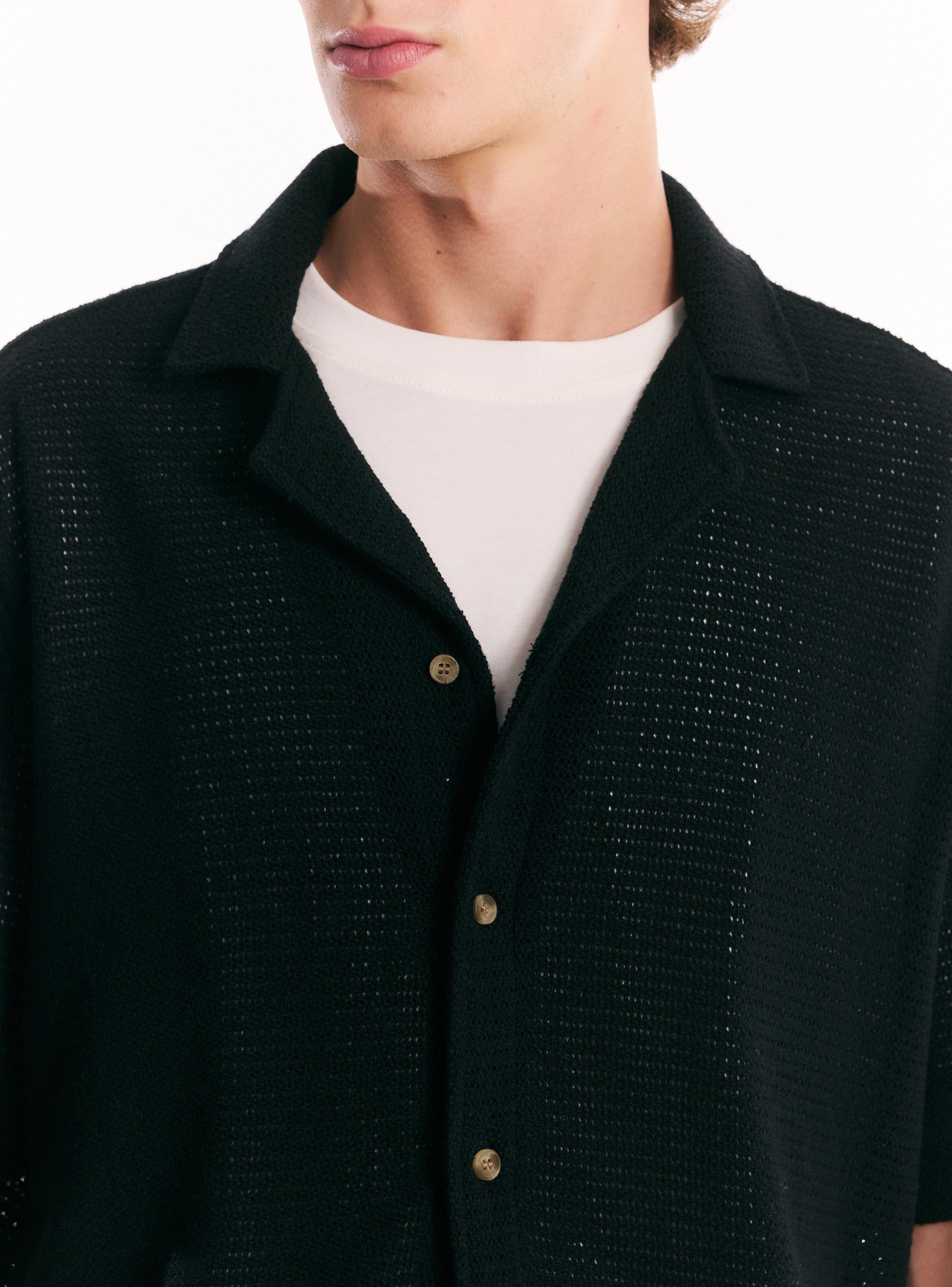 Camisa Lino Algodón con Cuello Resort Tejida-3