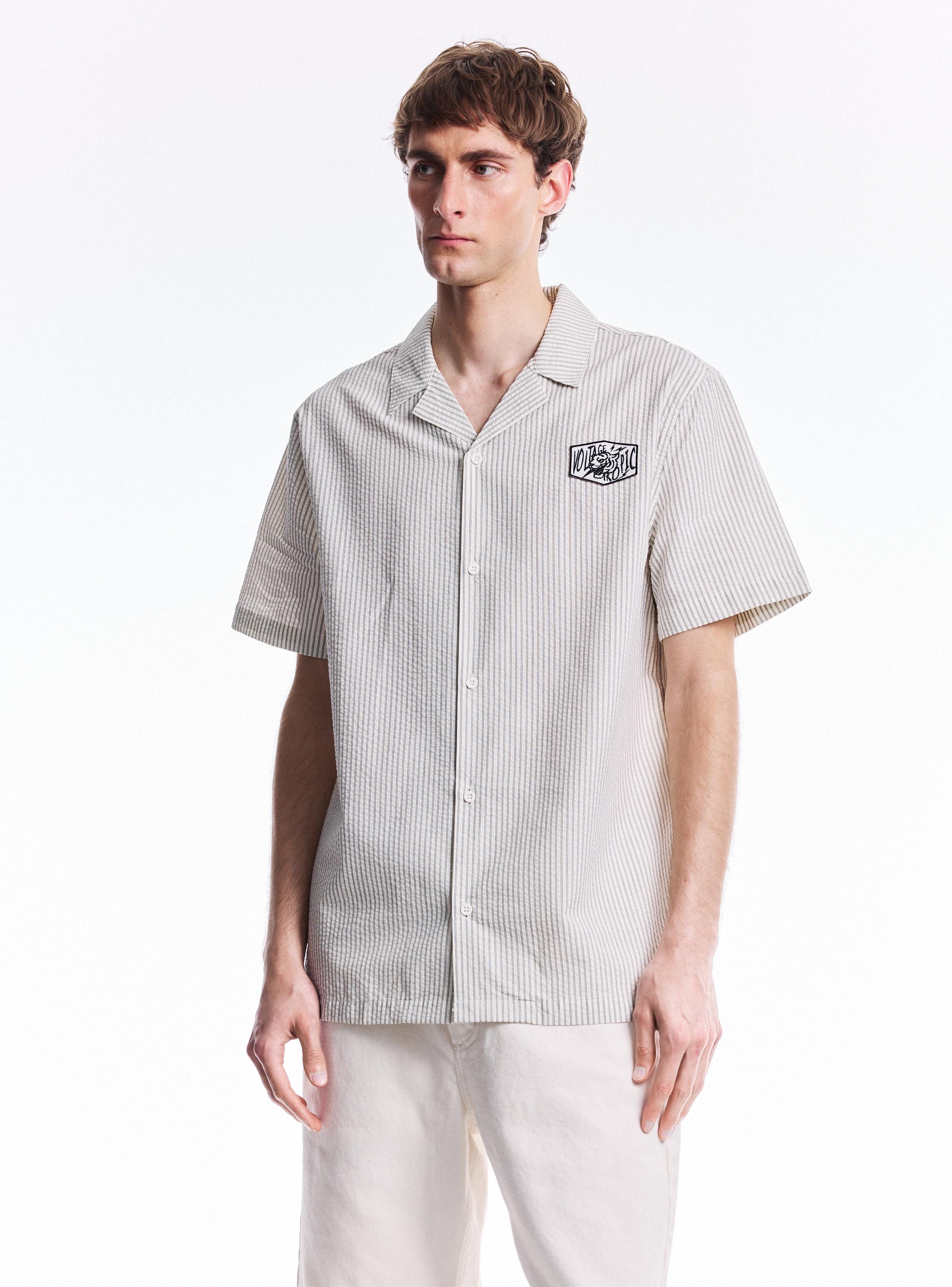 Camisa Algodón a Rayas con Textura-0