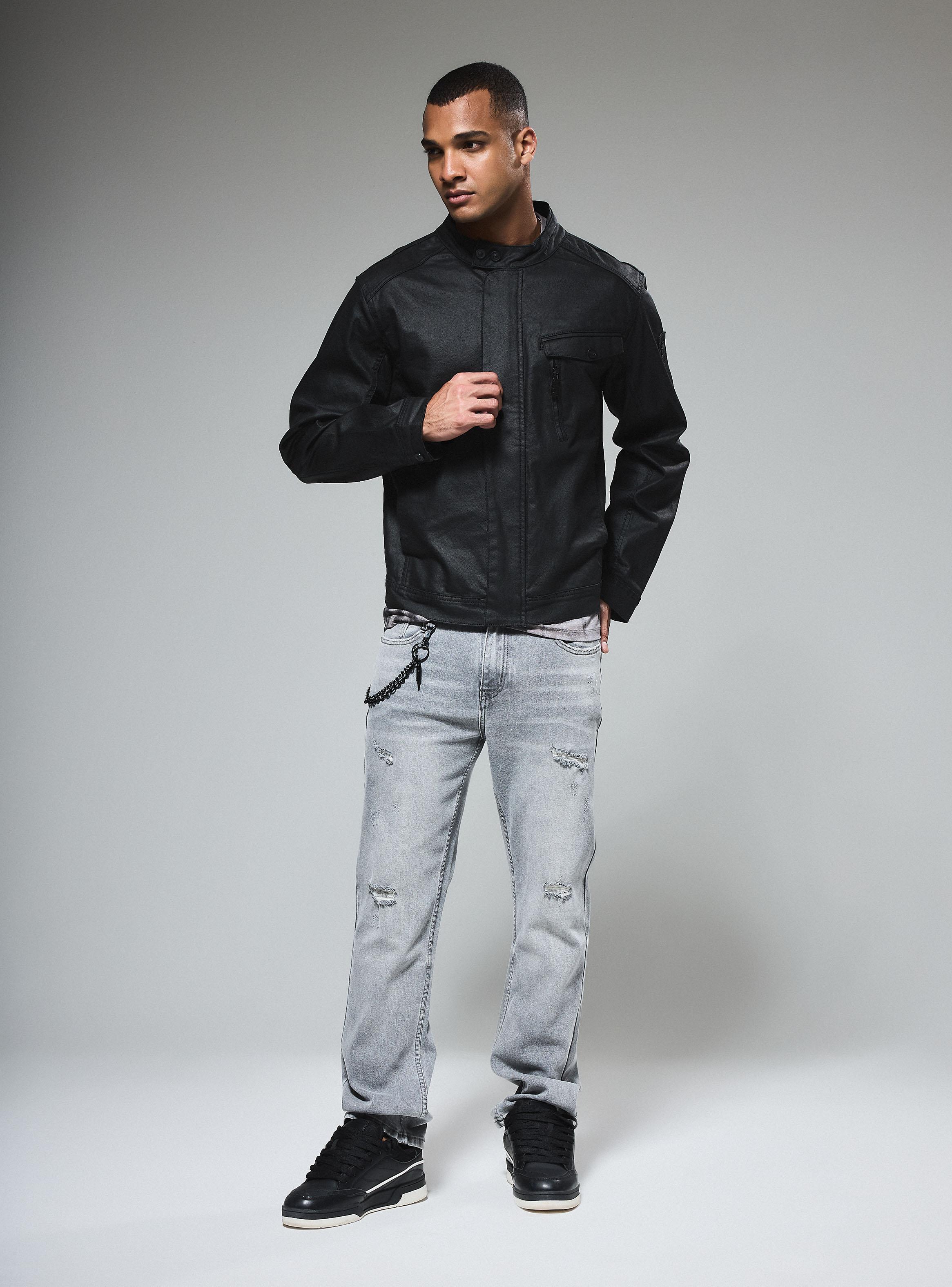 Chaqueta Biker Jeans Coated Regular Fit-4