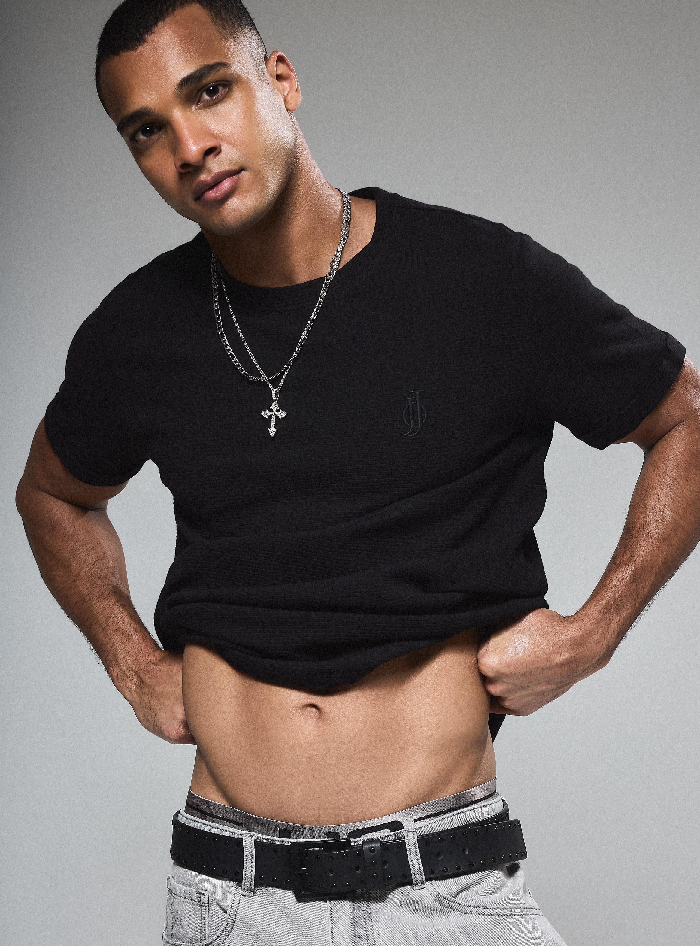 Polera Long Fit Tela Líneas Manga Corta-2