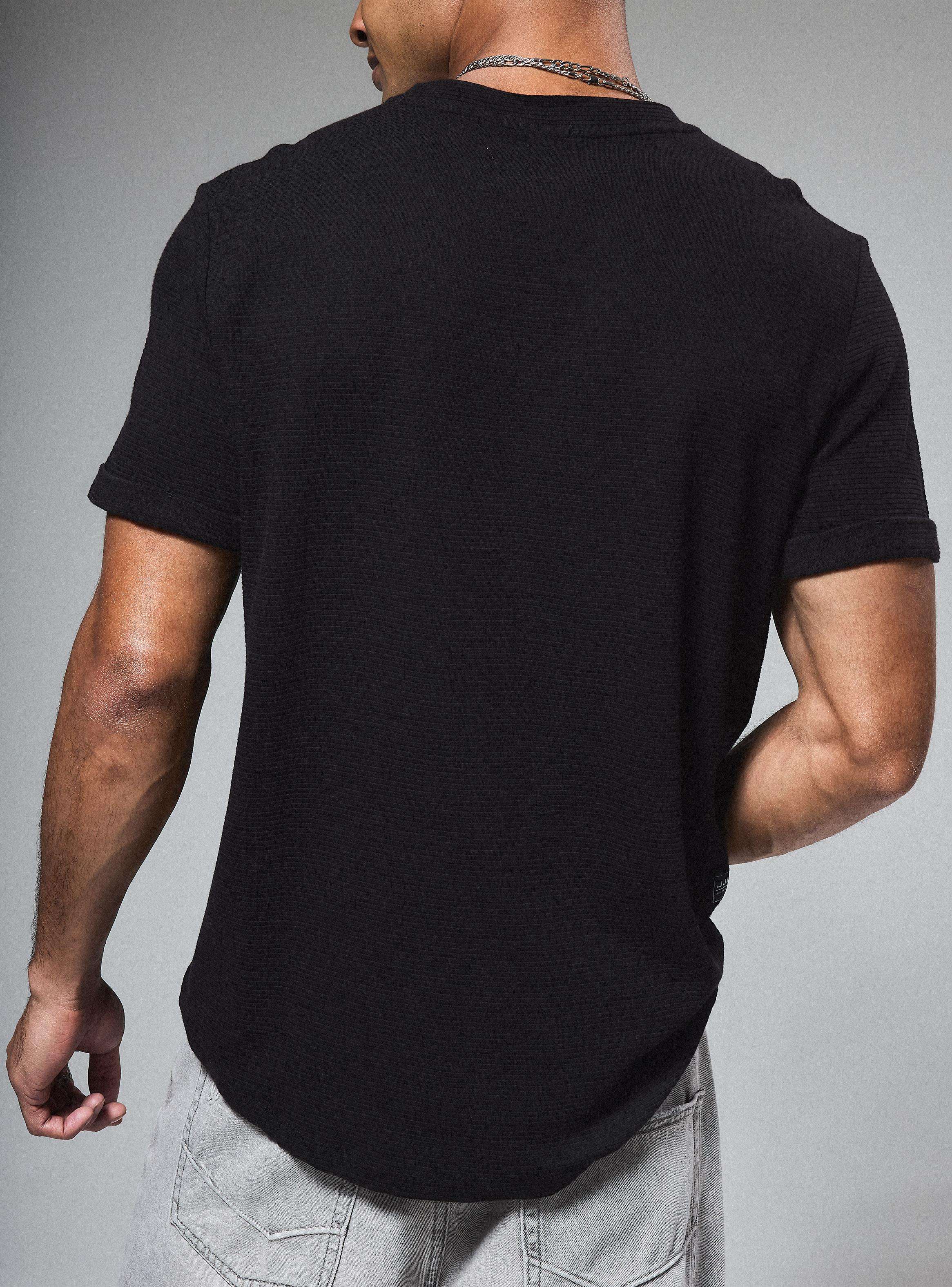 Polera Long Fit Tela Líneas Manga Corta-1
