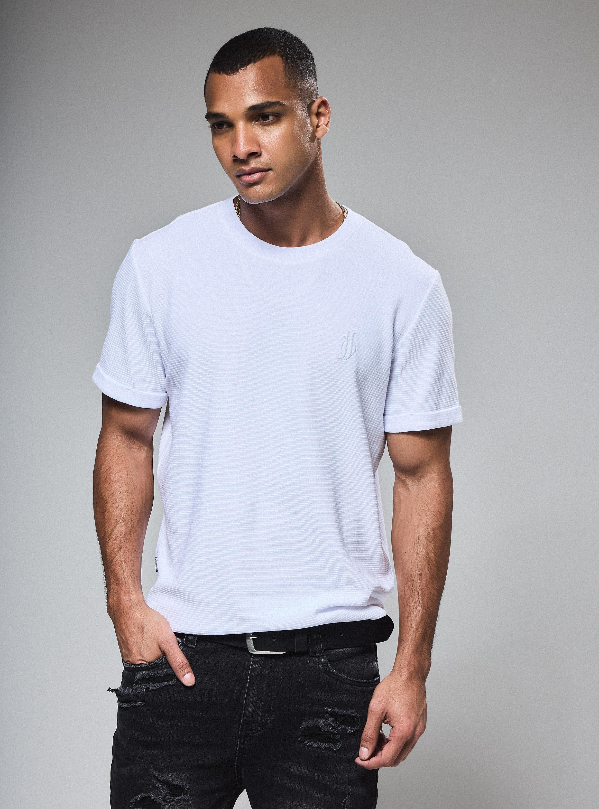Polera Long Fit Tela Líneas Manga Corta-0