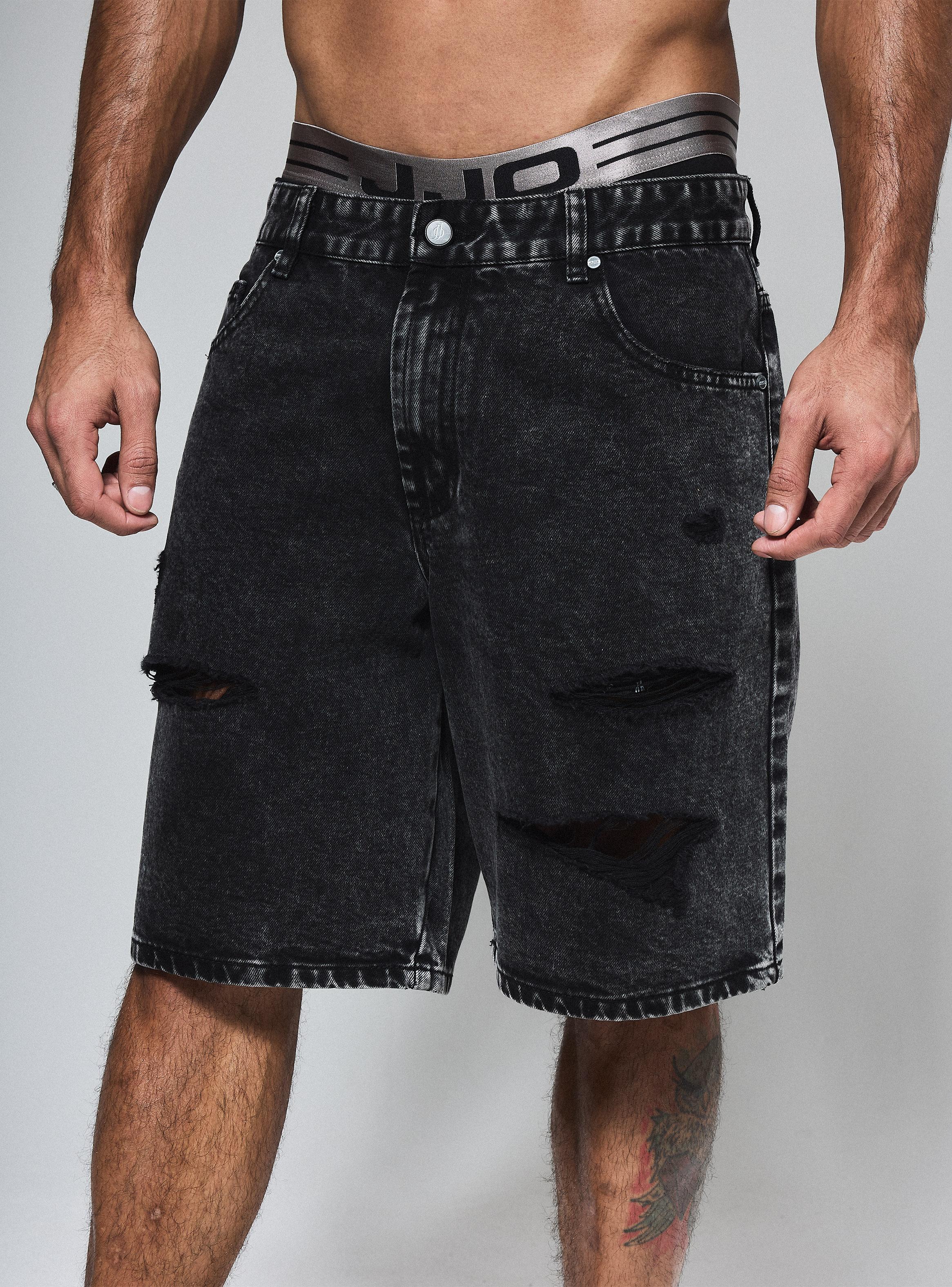 Short Roturas con Lavado Gravillado Regular Fit-3
