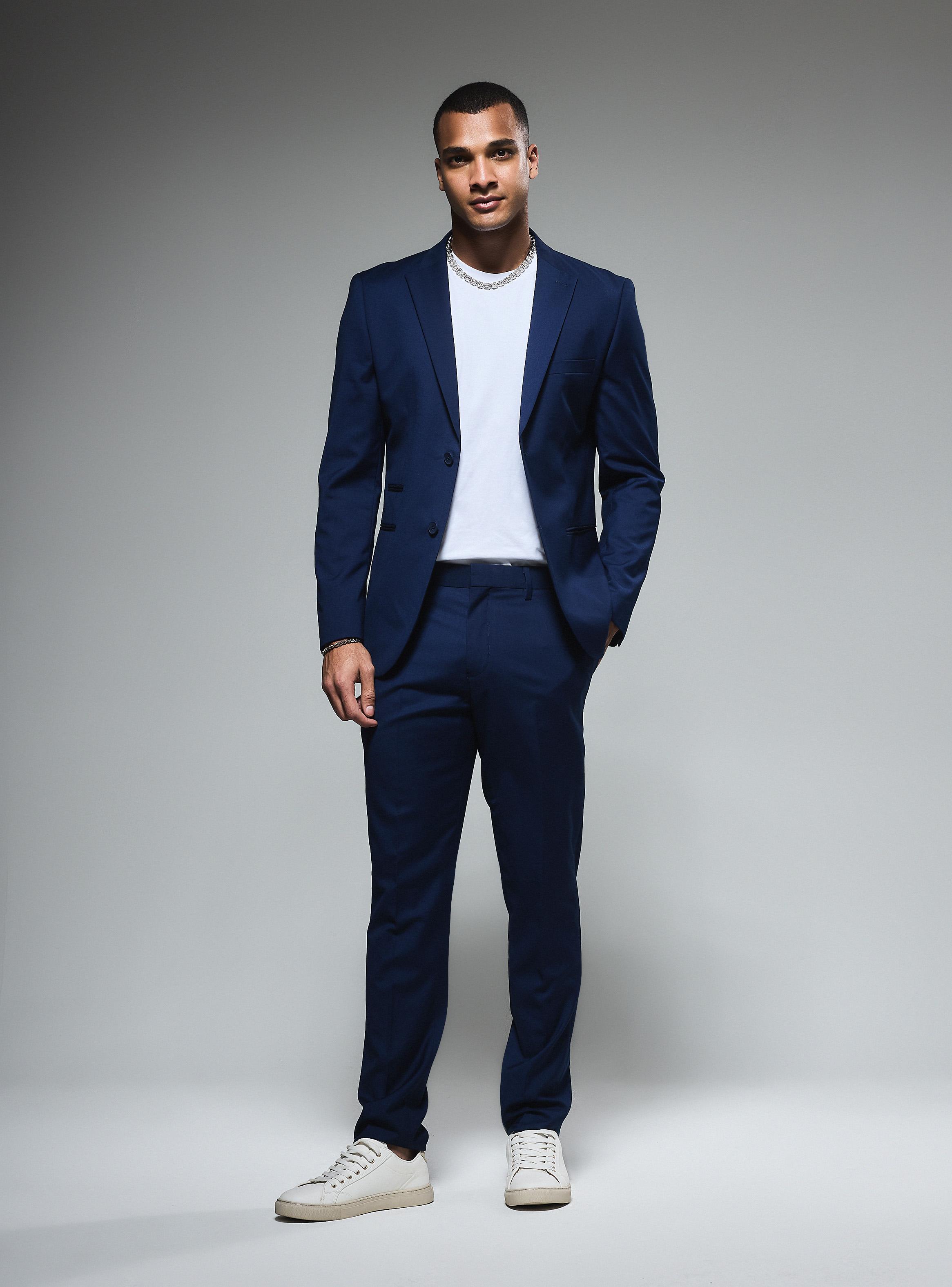 Traje Slim Liso Vivos con Tela Jacquard-4