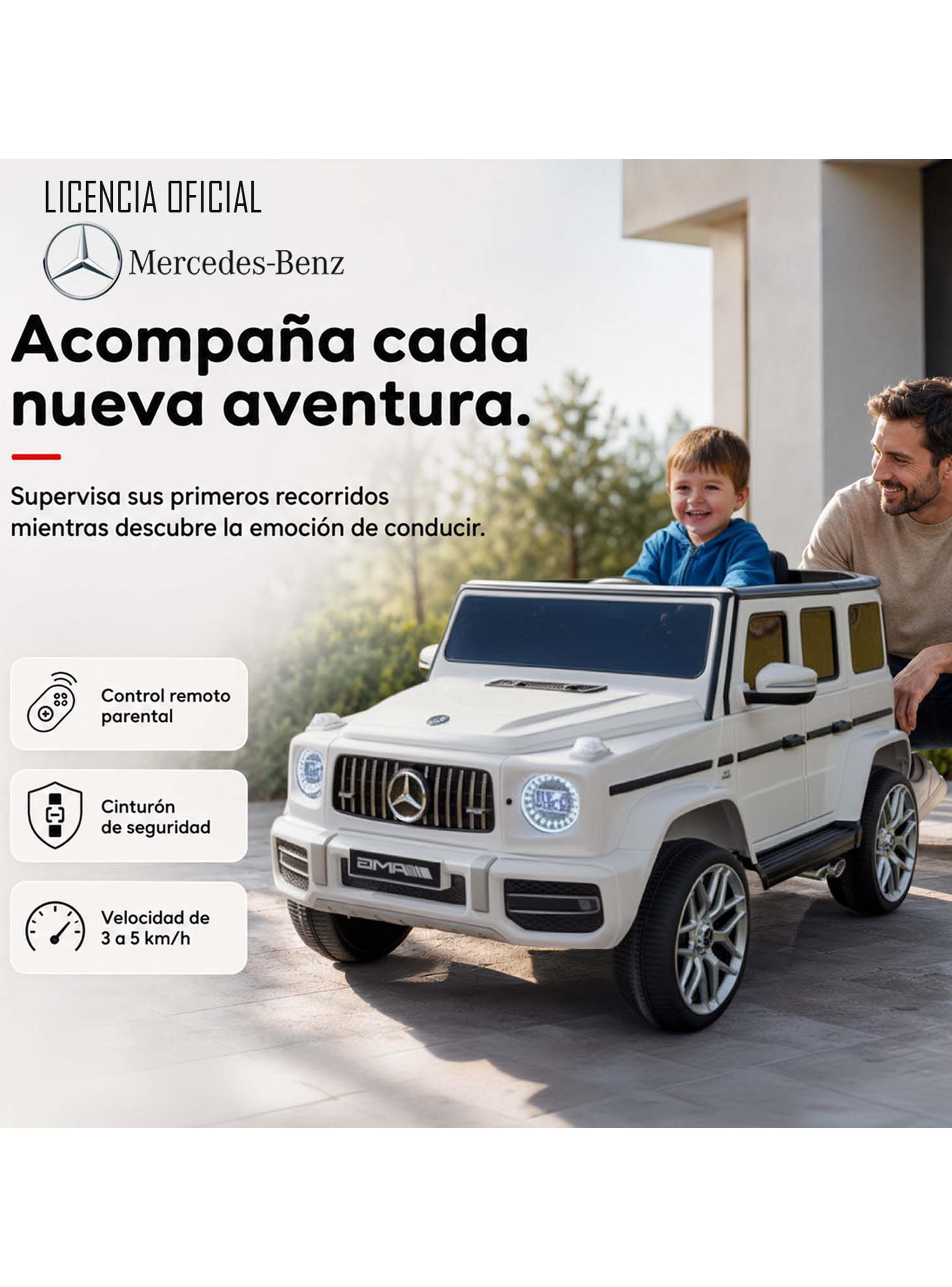 Jeep G63 Batería 12V Licencia Mercedes Benz Blanco-4