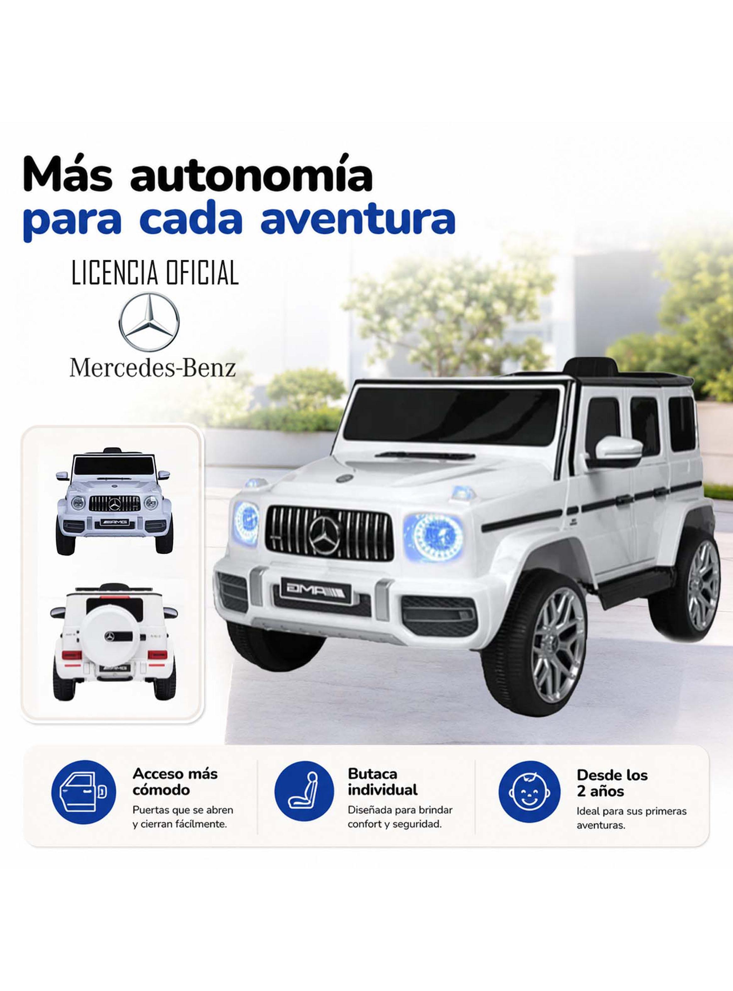 Jeep G63 Batería 12V Licencia Mercedes Benz Blanco-2
