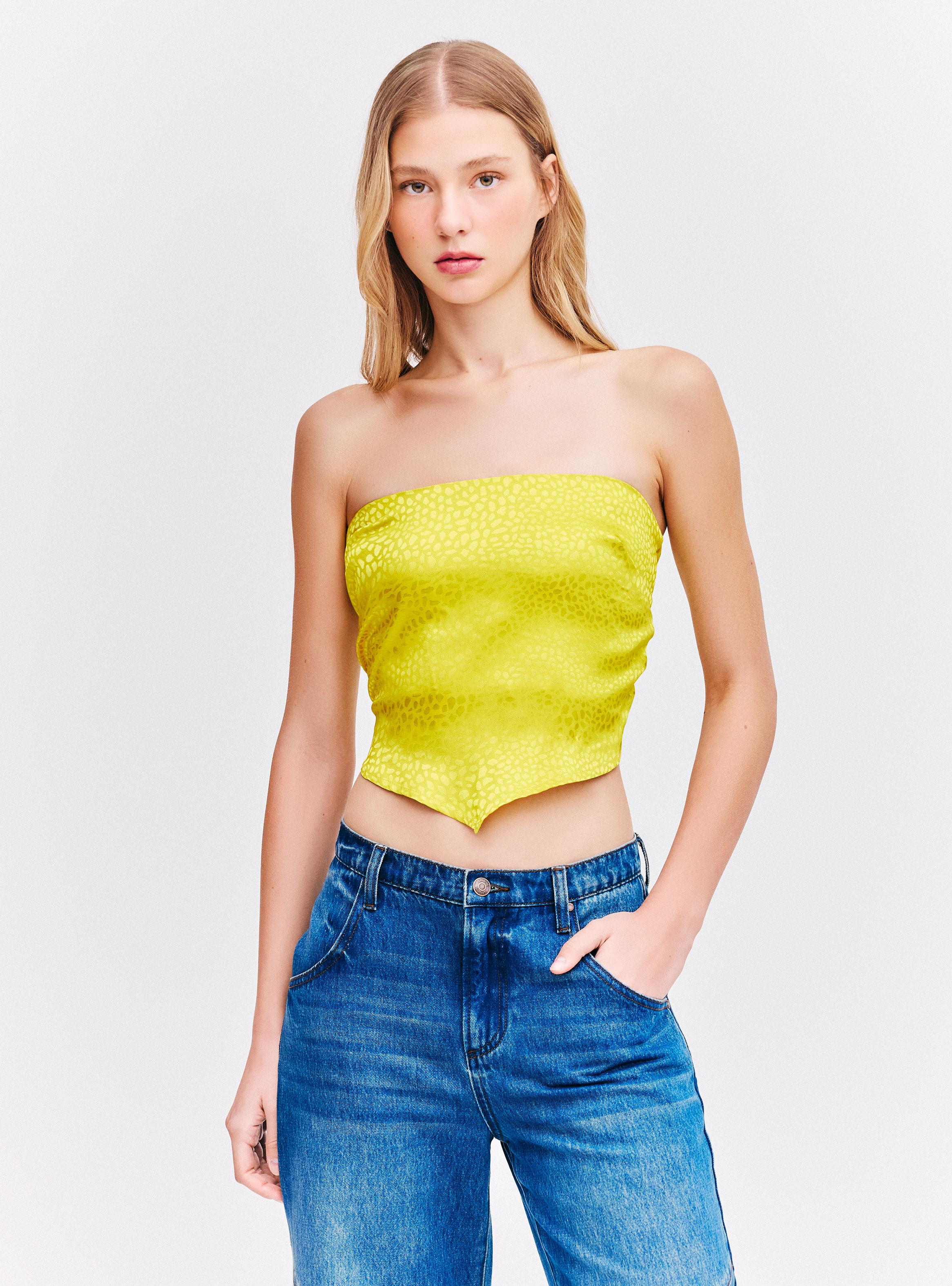 Crop Top Satinado Animal Print con Lazo Trasero-0