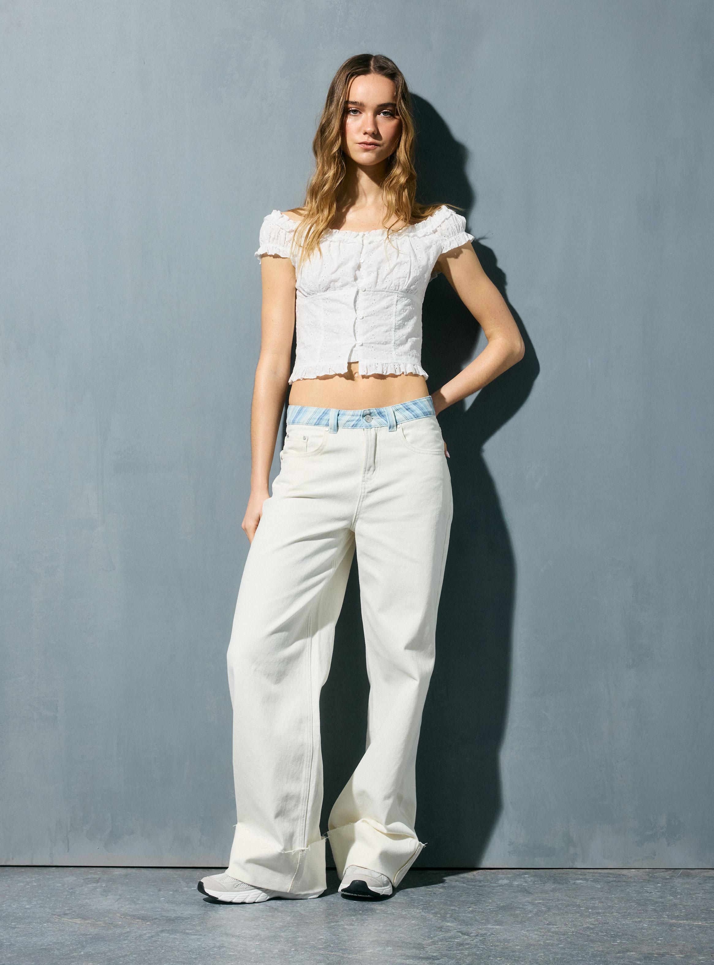 Blusa Cropped Bardot con Fruncido y Volados-4