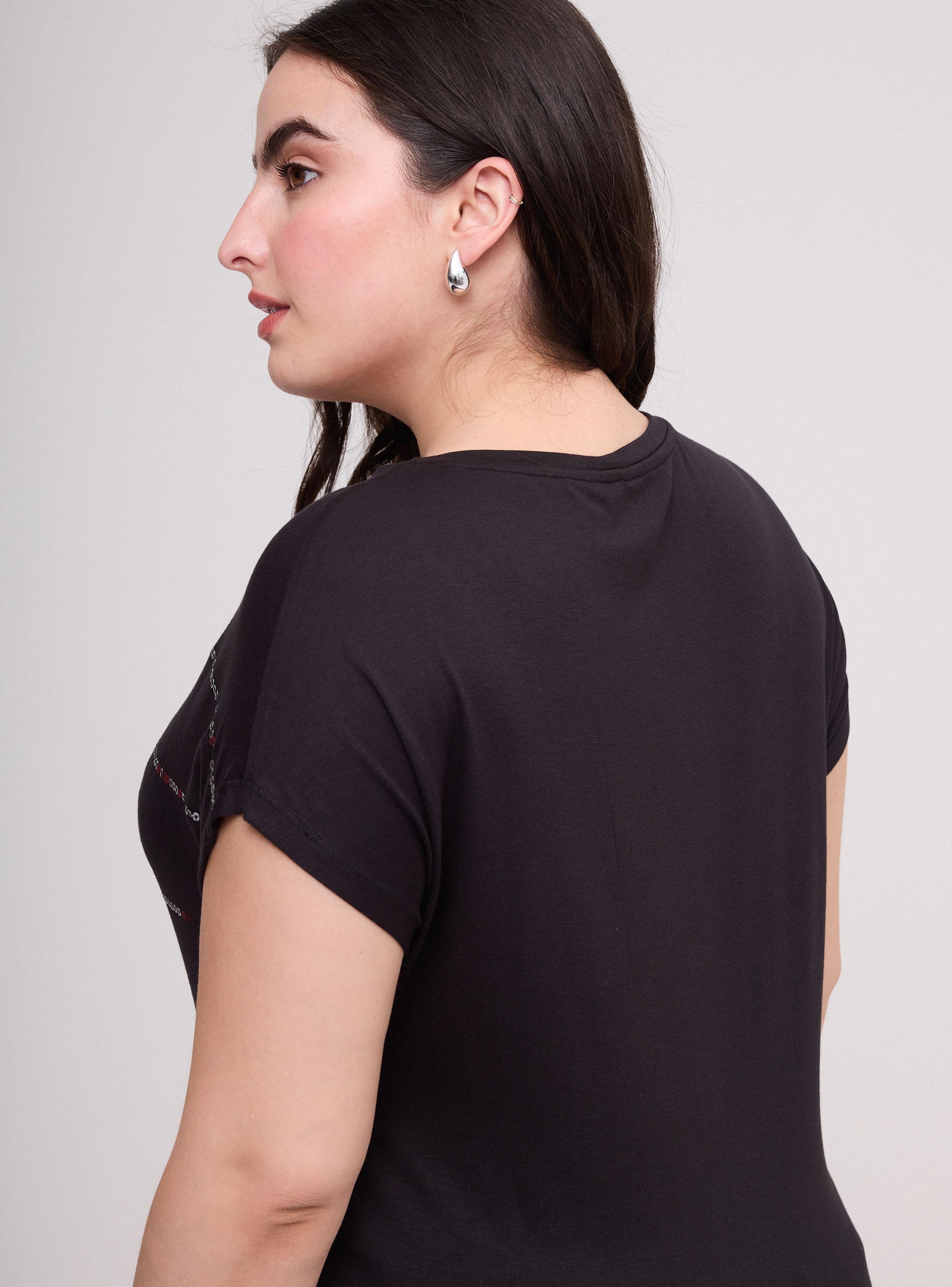 Polera Manga Corta Cuello Redondo Estampado Brillos-3