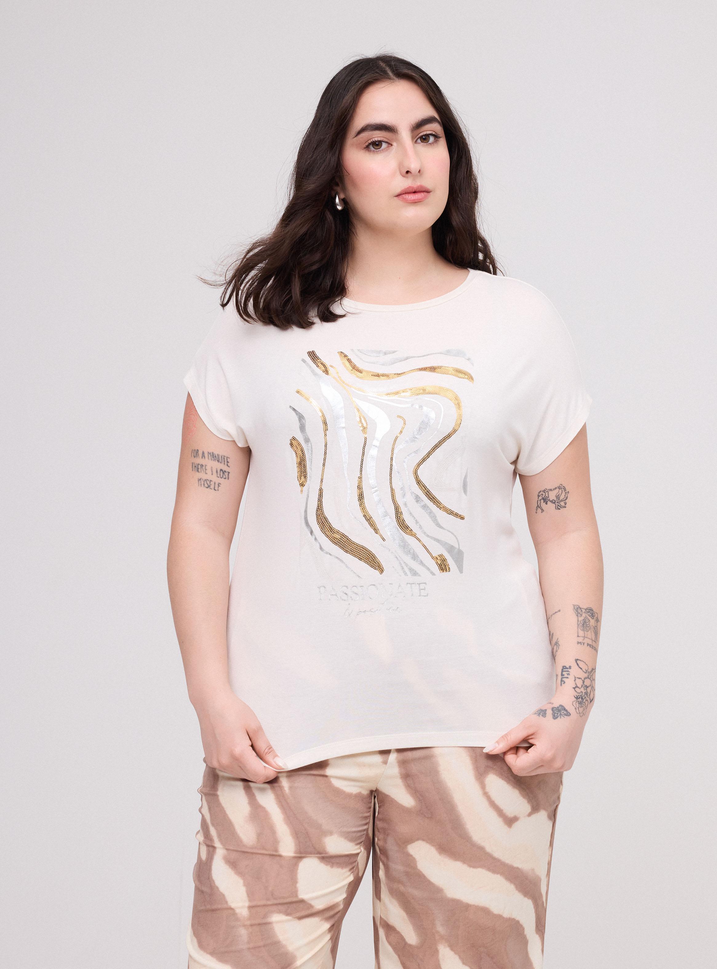 Polera Manga Corta Cuello Redondo Estampado Brillos-0