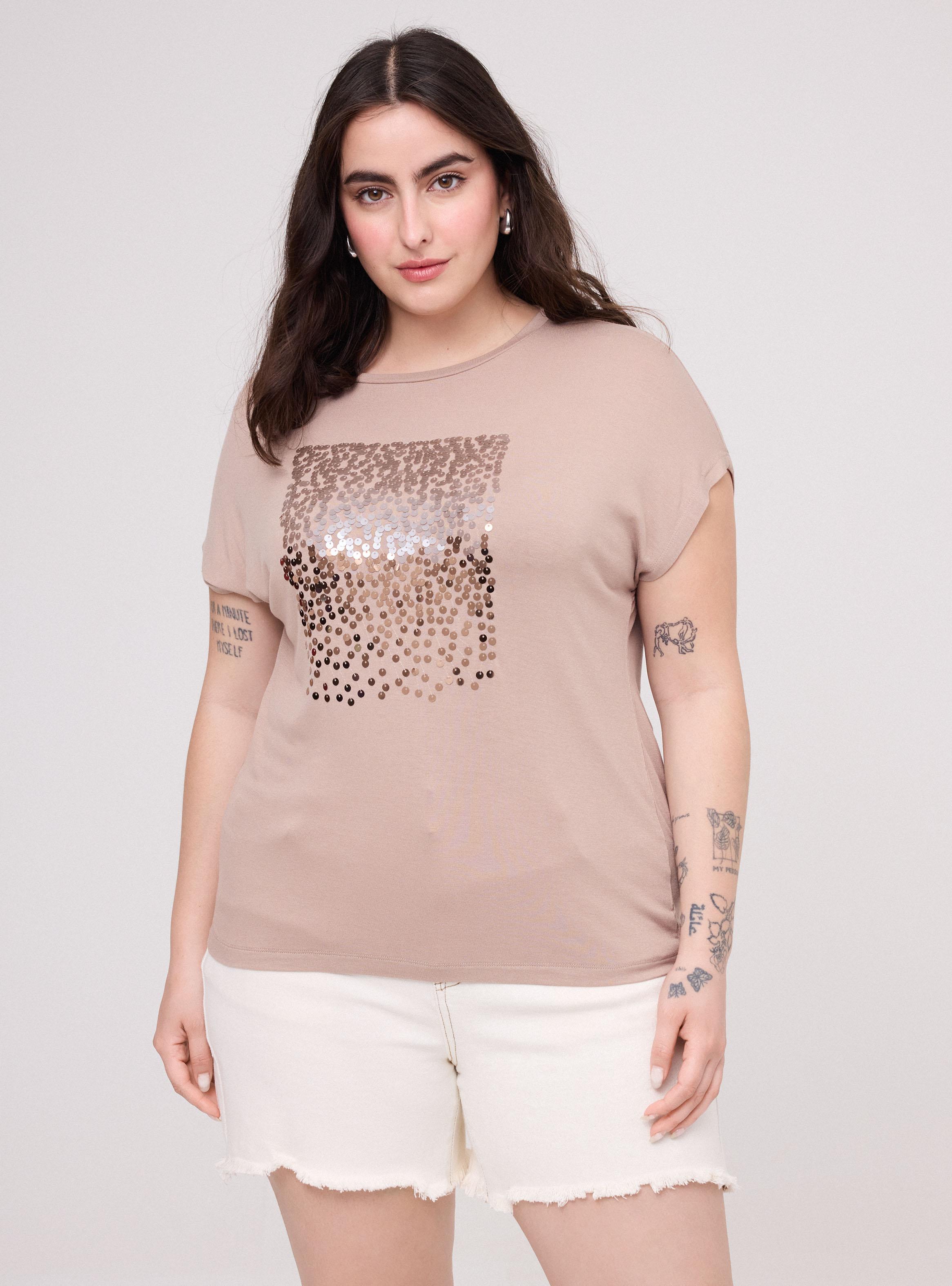 Polera Manga Corta Cuello Redondo Estampado Brillos-0