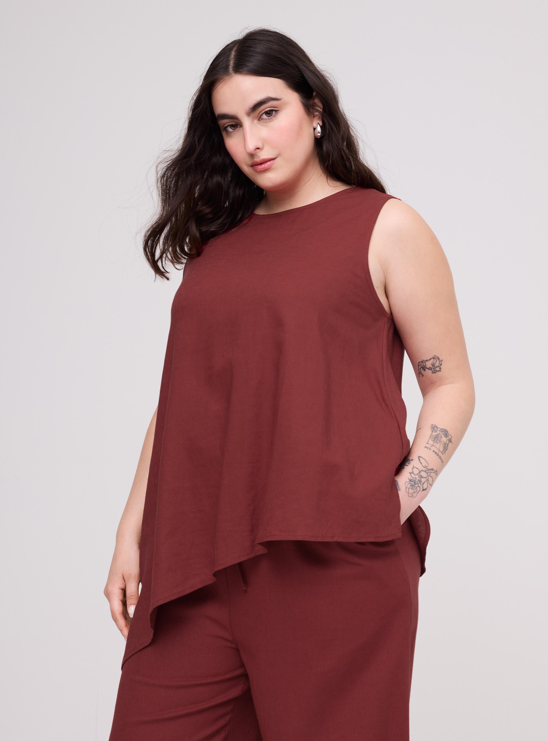 Blusa Cuello Redondo Asimétrica sin Mangas-0