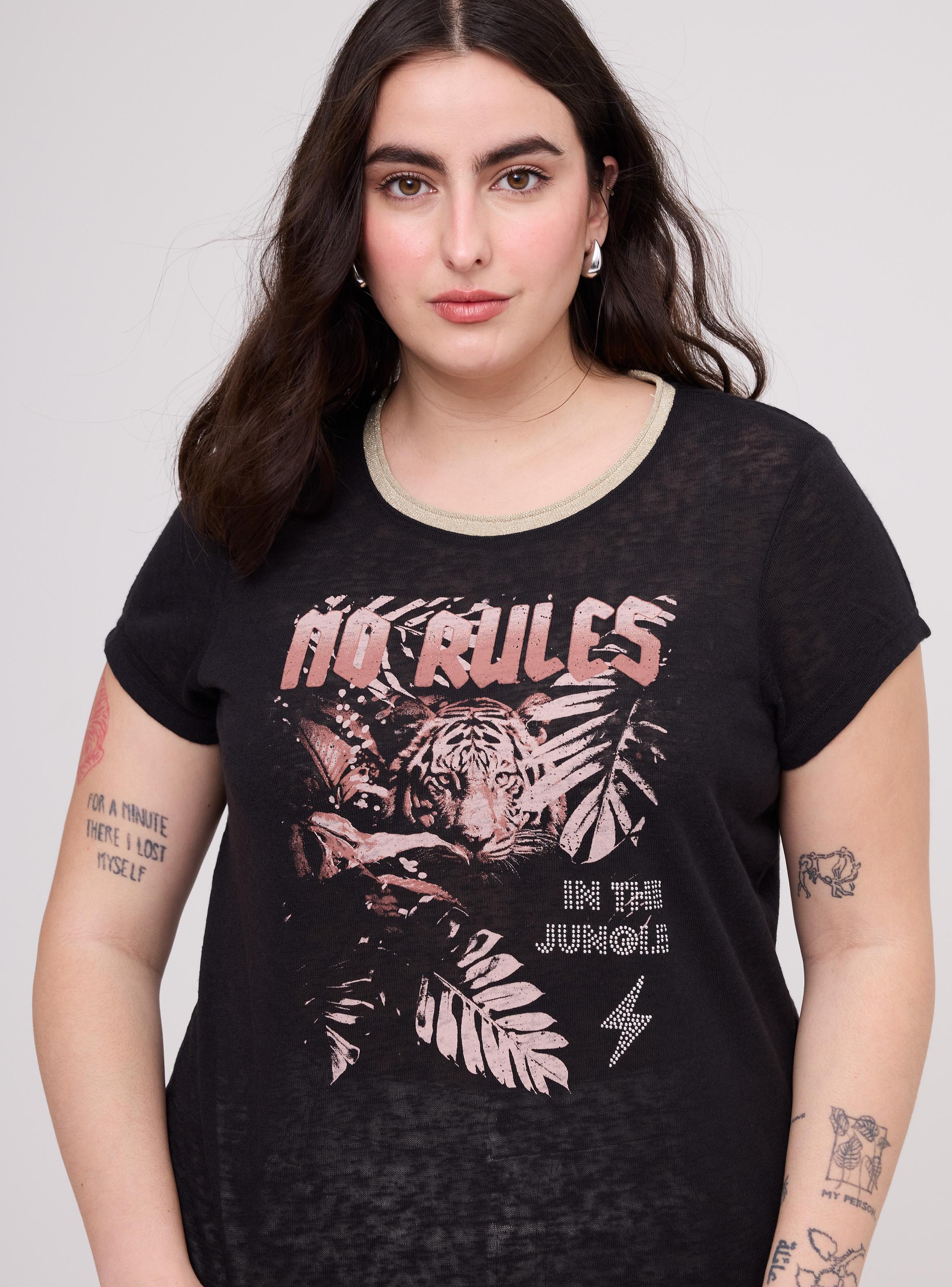 Polera Estampado con Brillos Manga Corta Cuello Redondo-2