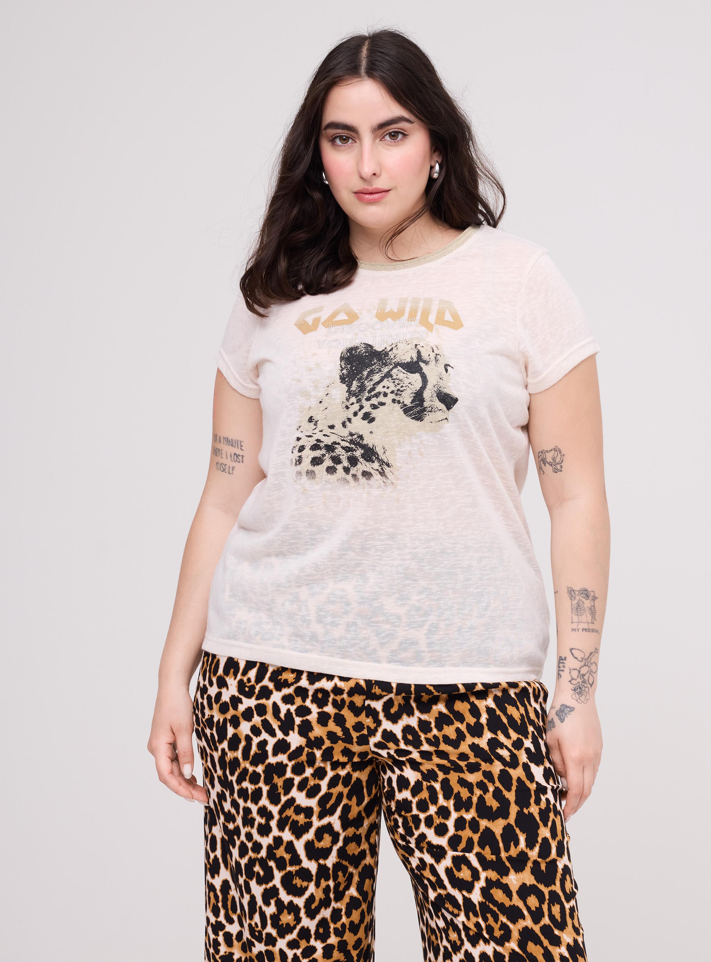 Polera Estampado con Brillos Manga Corta Cuello Redondo-0