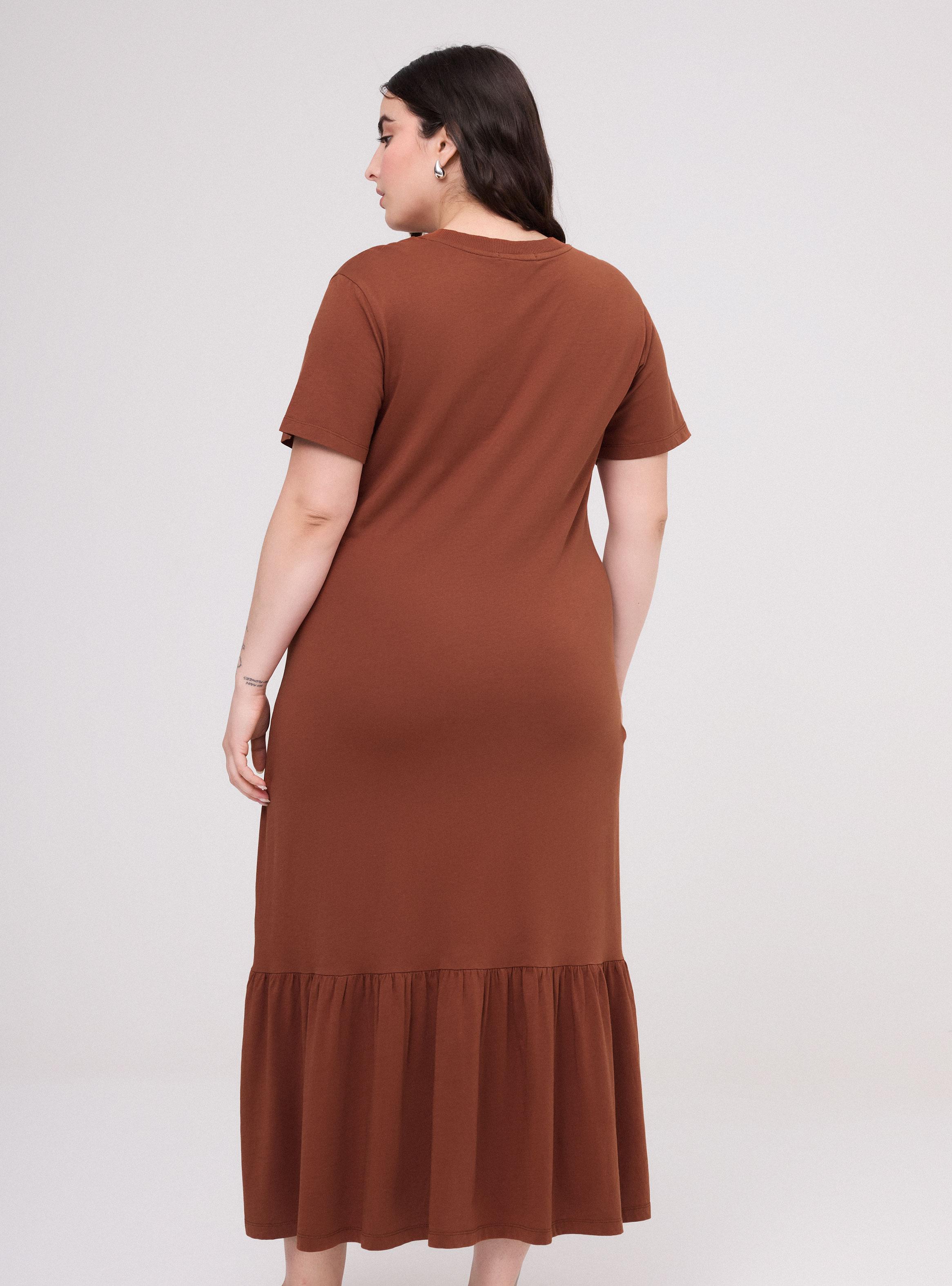 Vestido Maxi Manga Corta Cuello Redondo Volante Inferior-1