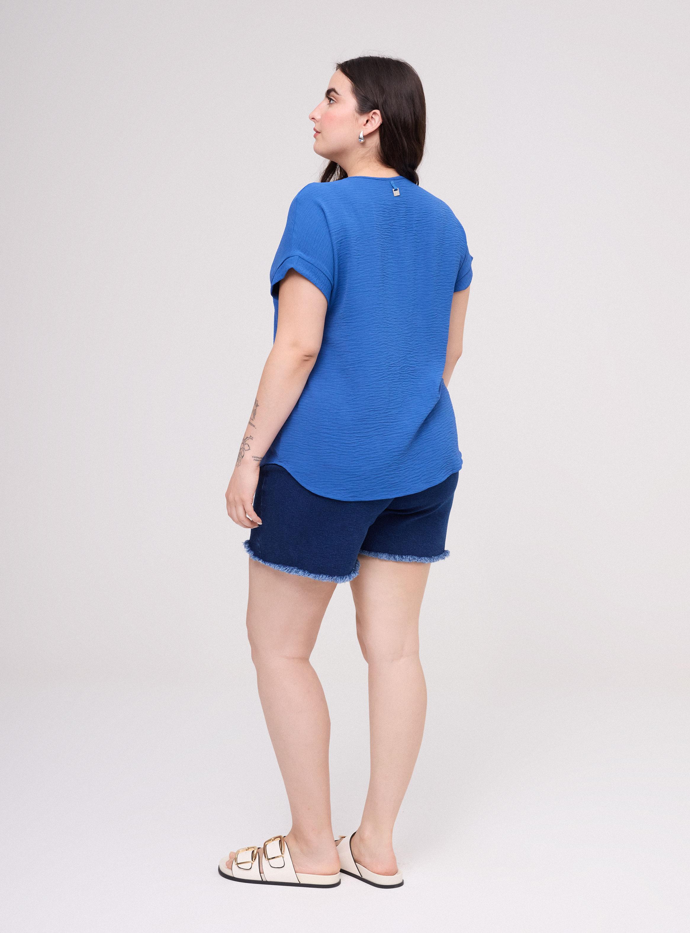 Blusa Cuello V con Pliegue Frontal Manga Corta-5
