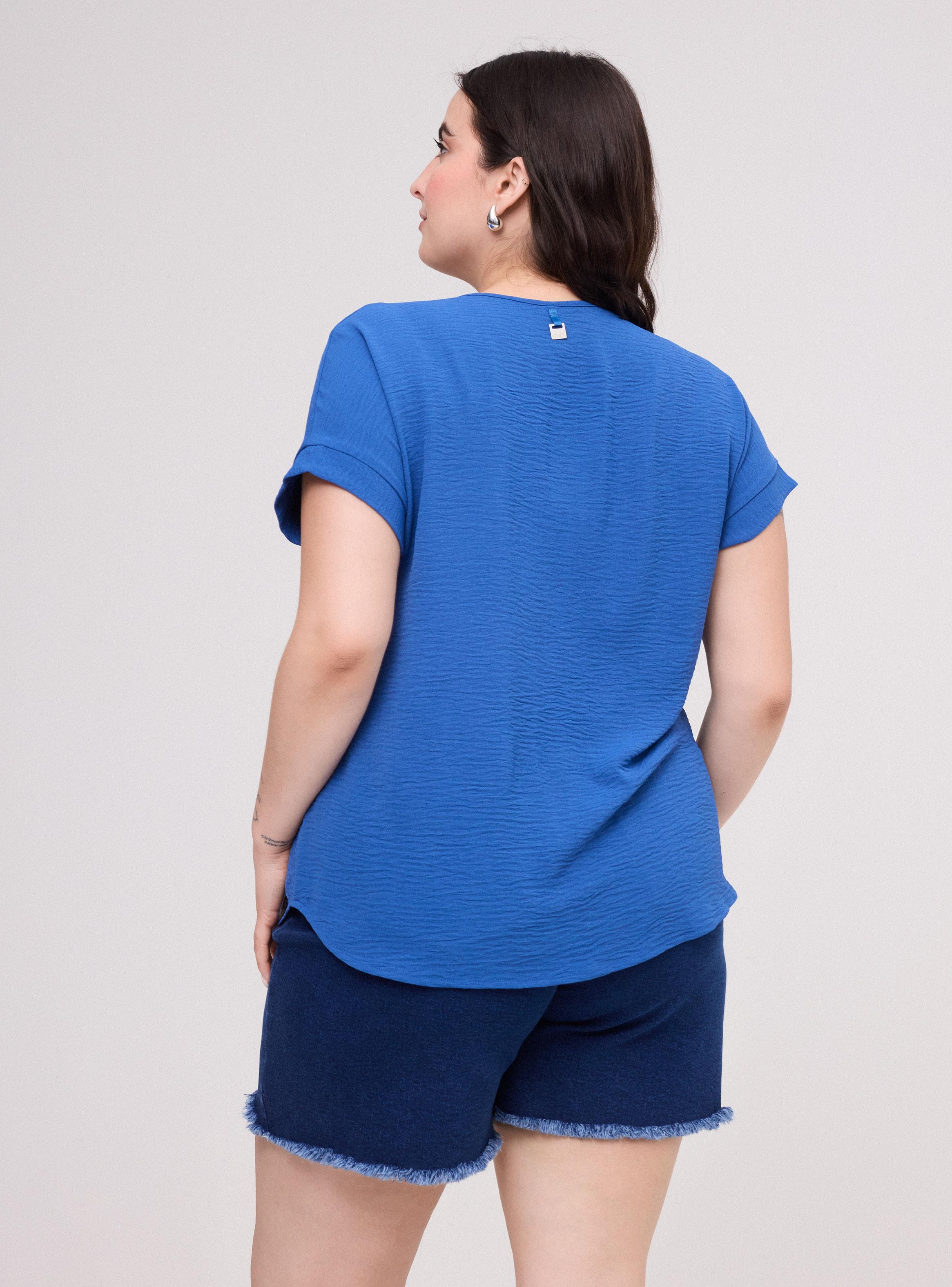 Blusa Cuello V con Pliegue Frontal Manga Corta-1