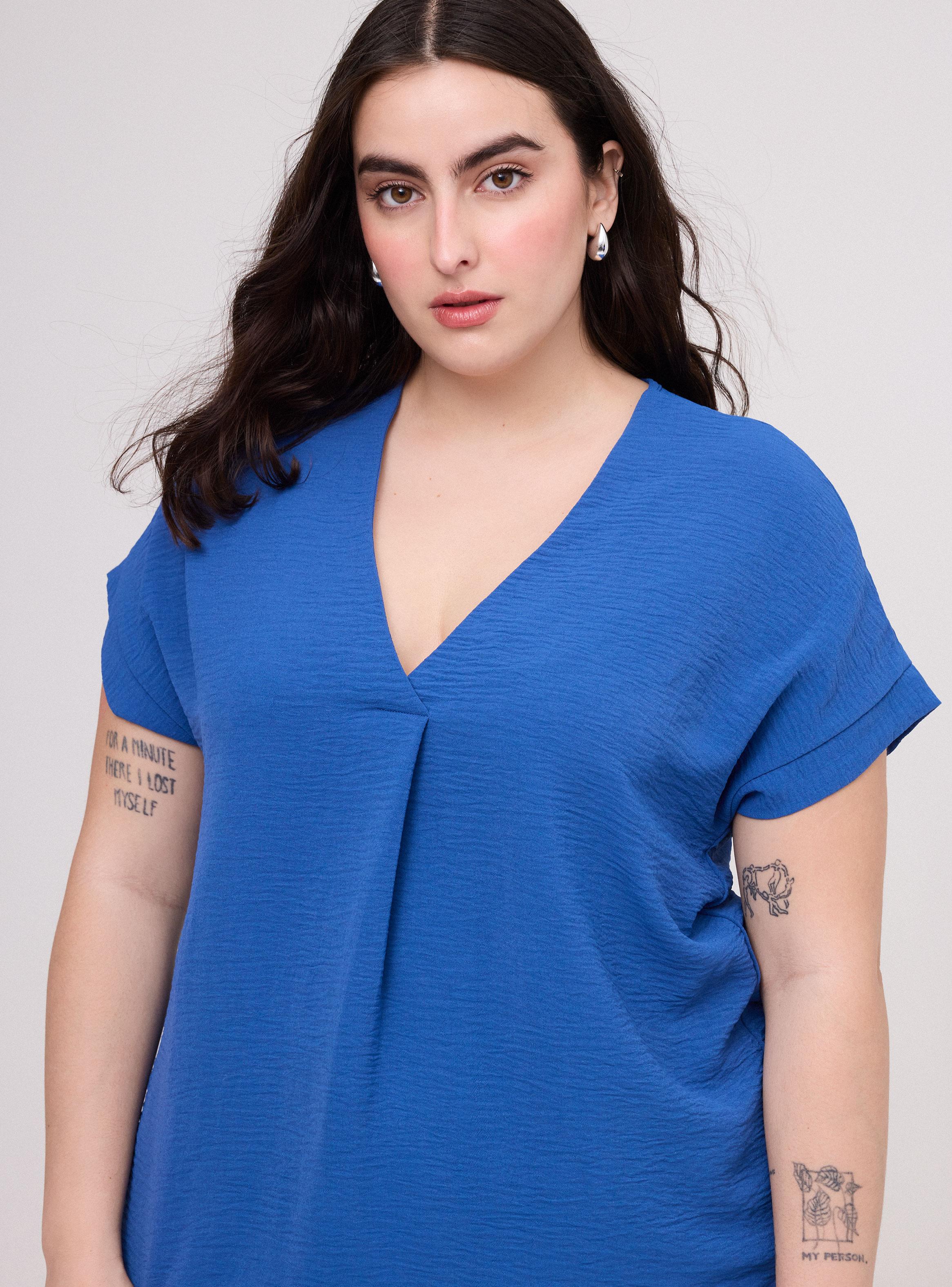 Blusa Cuello V con Pliegue Frontal Manga Corta-2