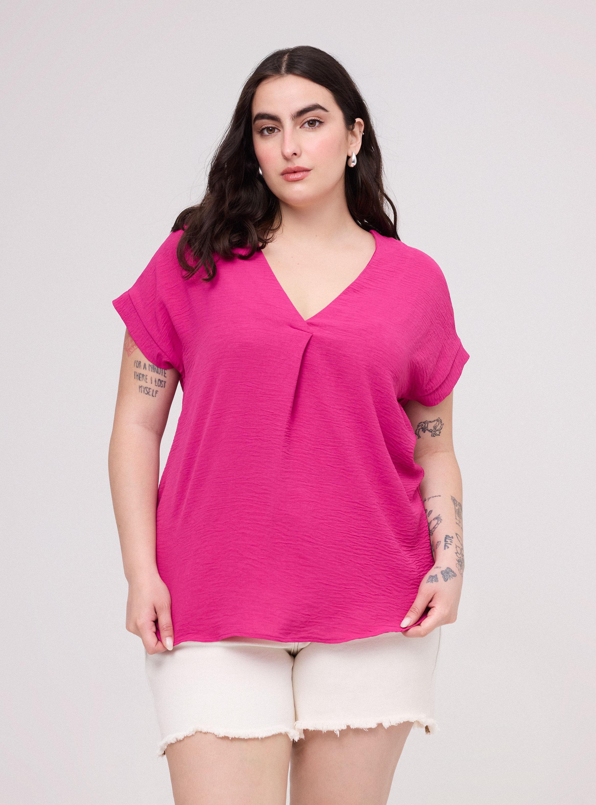 Blusa Cuello V con Pliegue Frontal Manga Corta-0