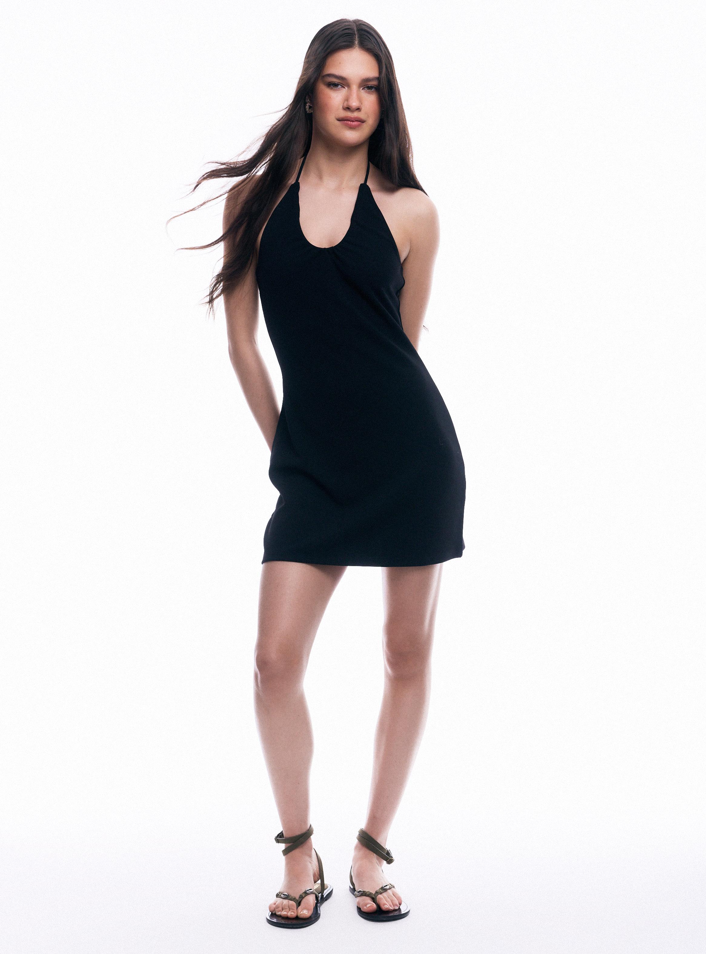 Vestido Mini Halter con Tiras Cruzadas-4