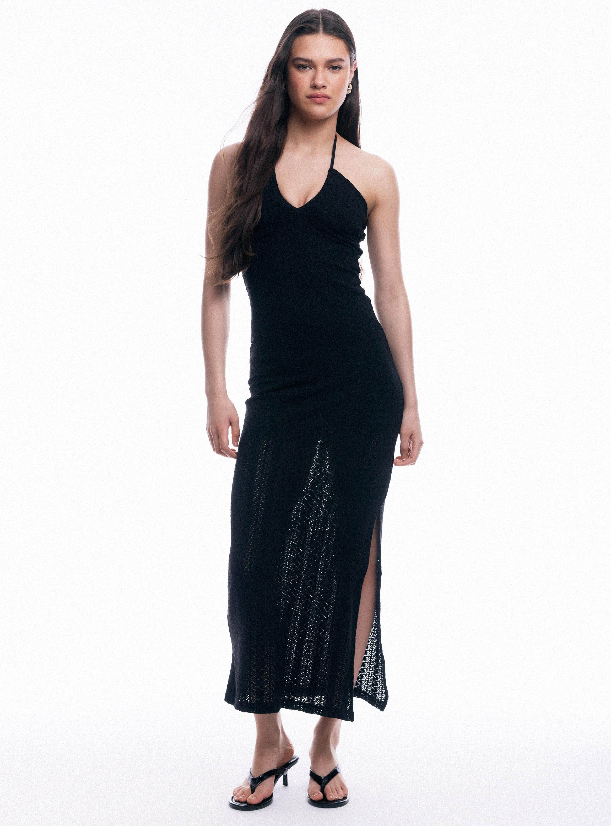 Vestido Halter Escote V Tejido Calado-4