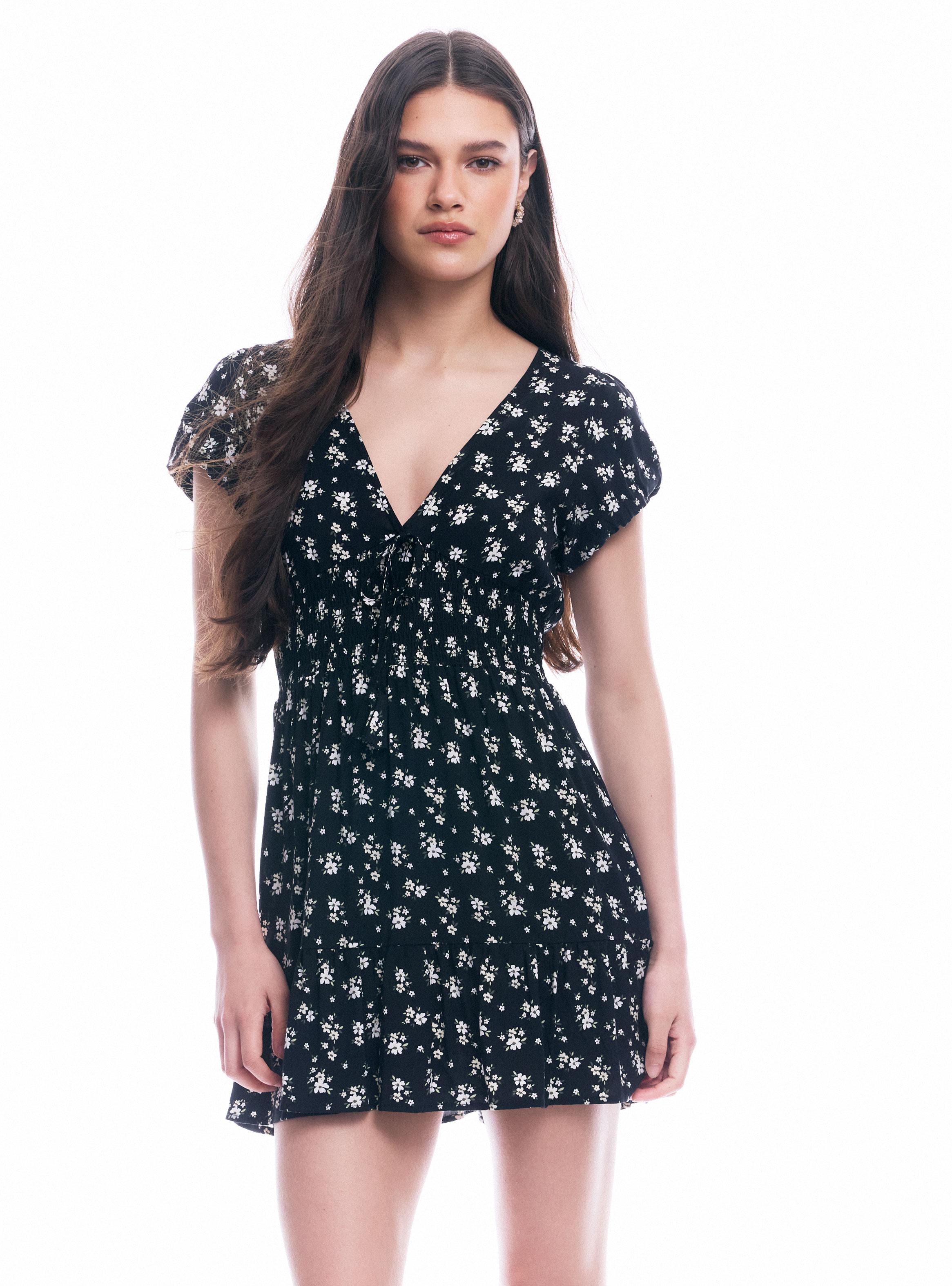 Vestido Manga Corta y Escote en V-0