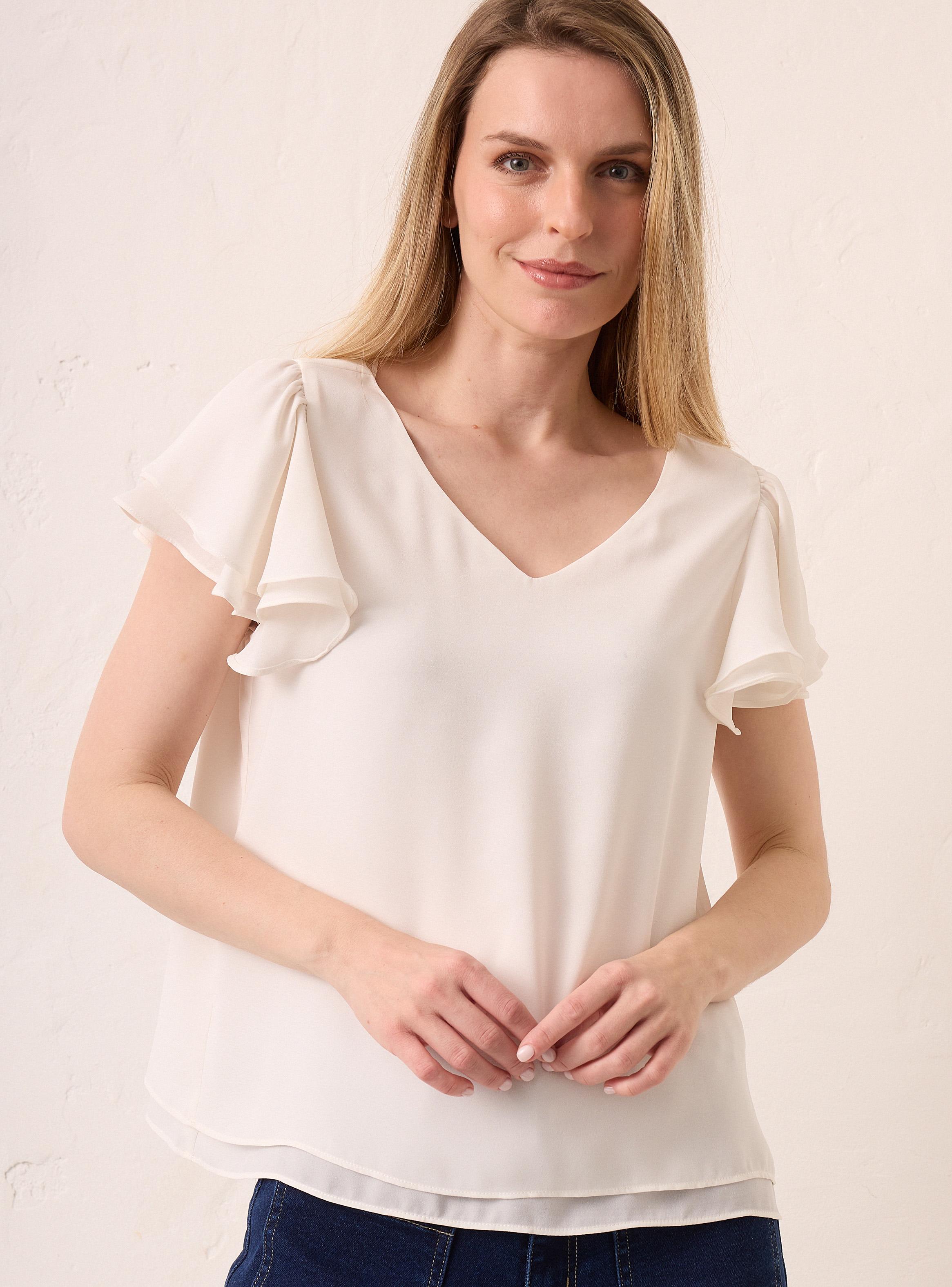 Blusa Escote V con Manga Vuelos en Capas-2