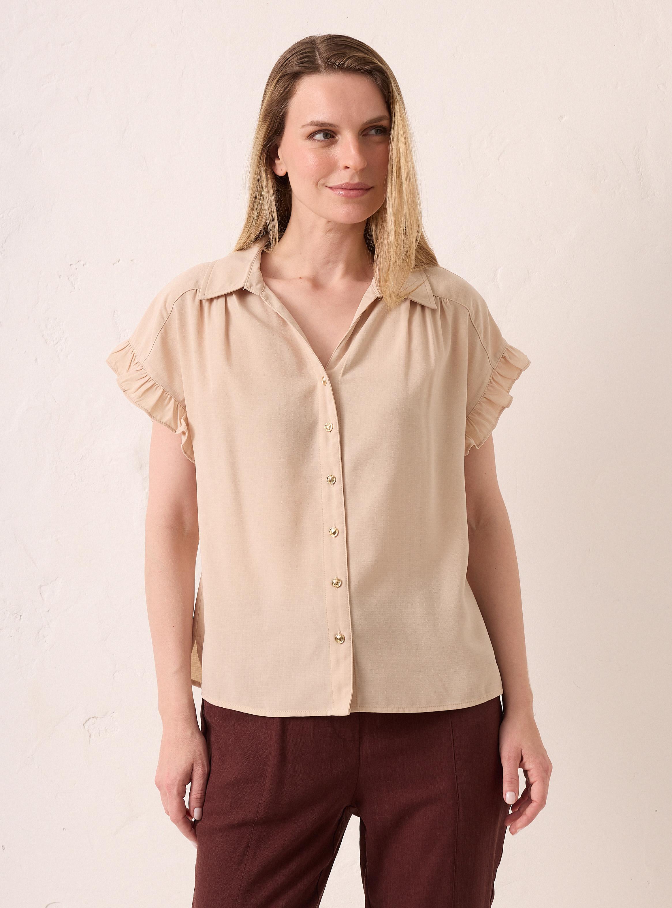 Blusa Cuello Camisero con Aberturas en los Costados-0
