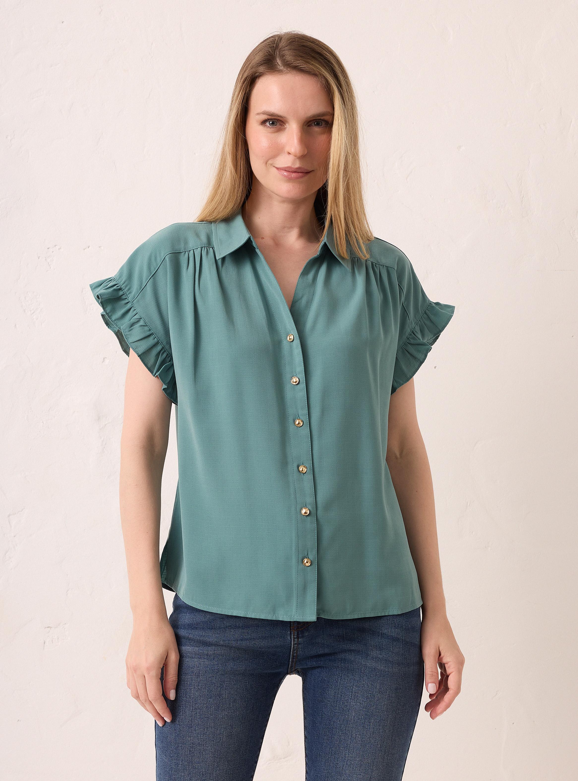 Blusa Cuello Camisero con Aberturas en los Costados-0
