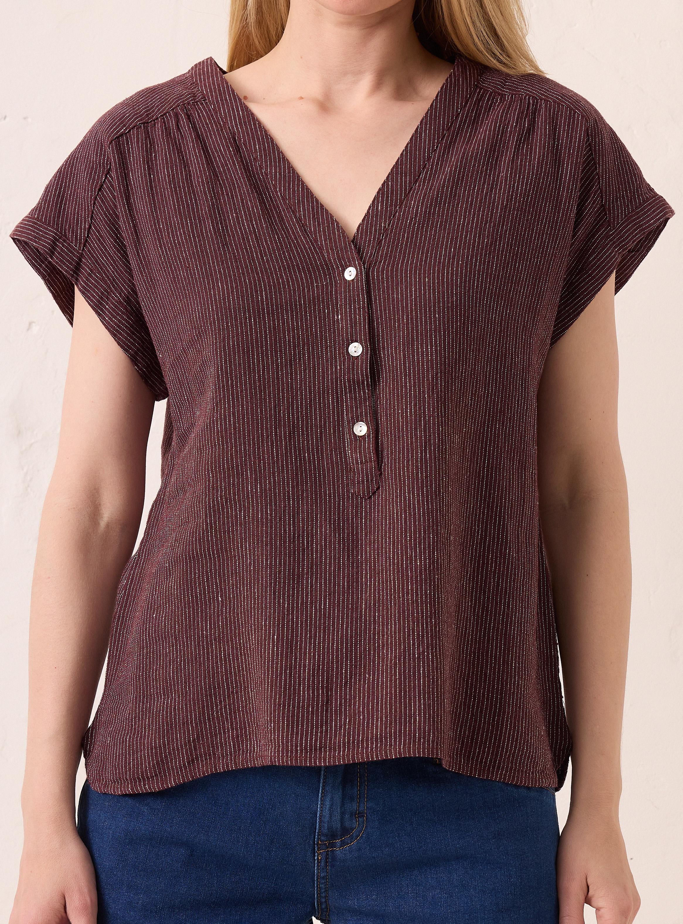 Blusa Escote en V con Mitad Abertura en Delantero-2