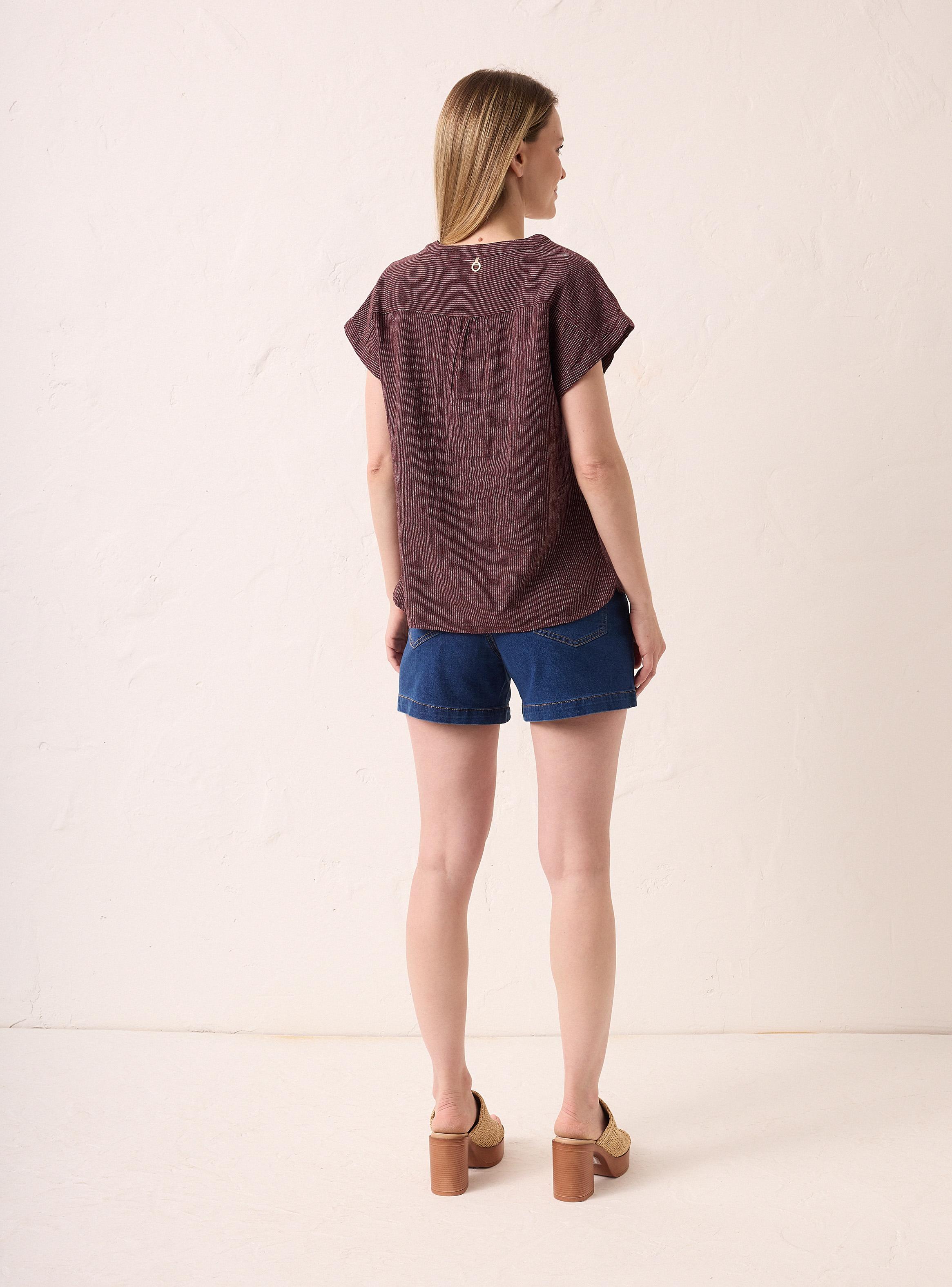 Blusa Escote en V con Mitad Abertura en Delantero-5