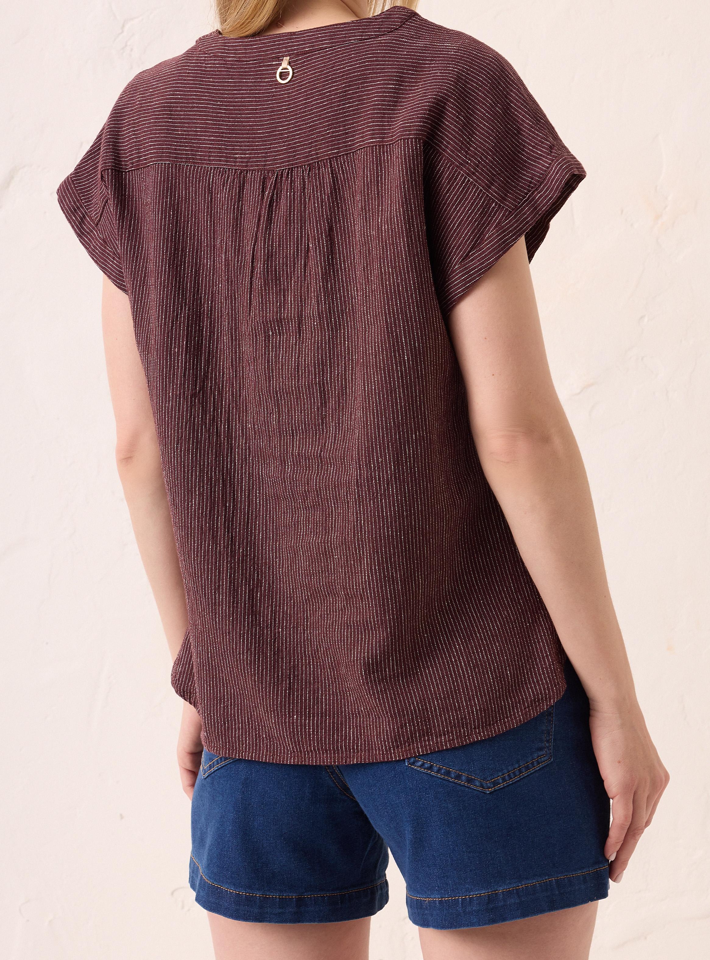 Blusa Escote en V con Mitad Abertura en Delantero-3