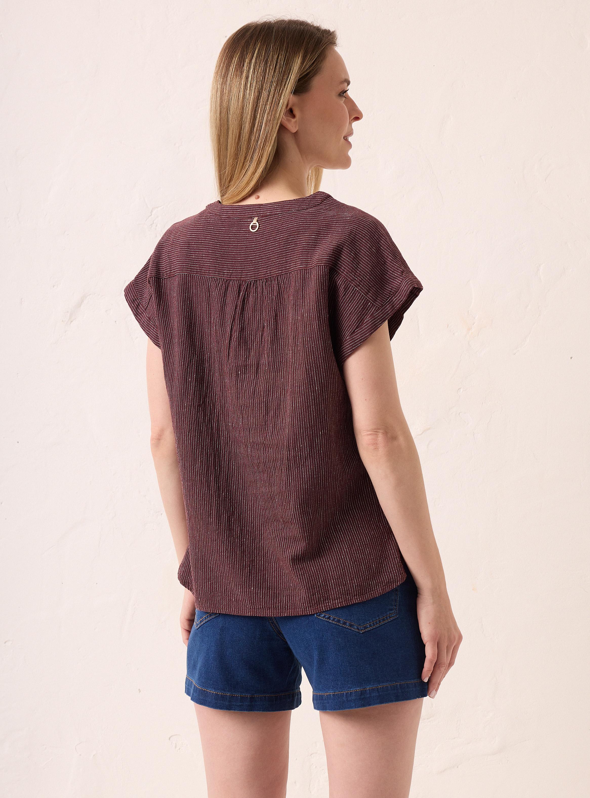 Blusa Escote en V con Mitad Abertura en Delantero-1