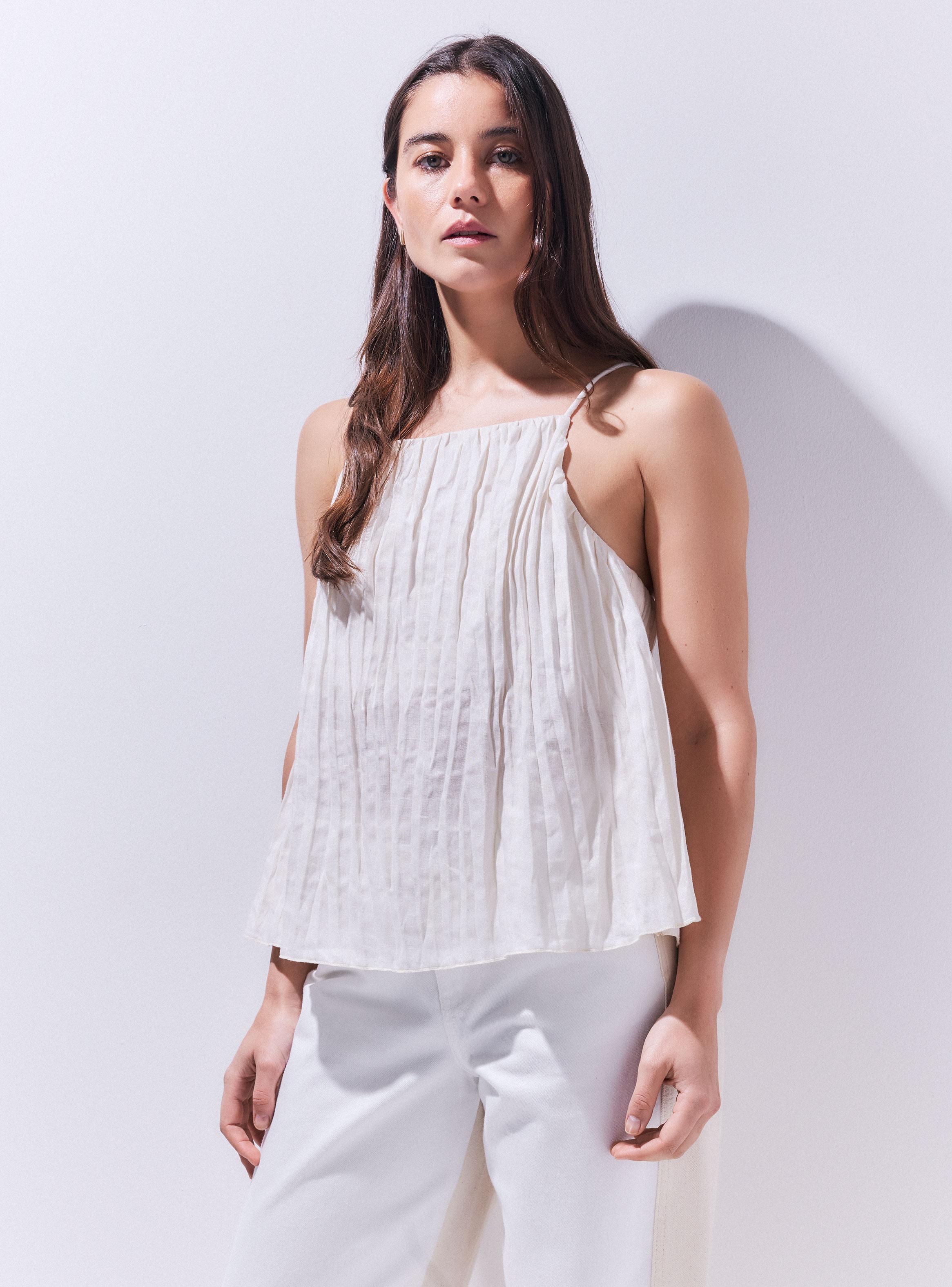 Blusa de Lino con Efecto Plisado-0