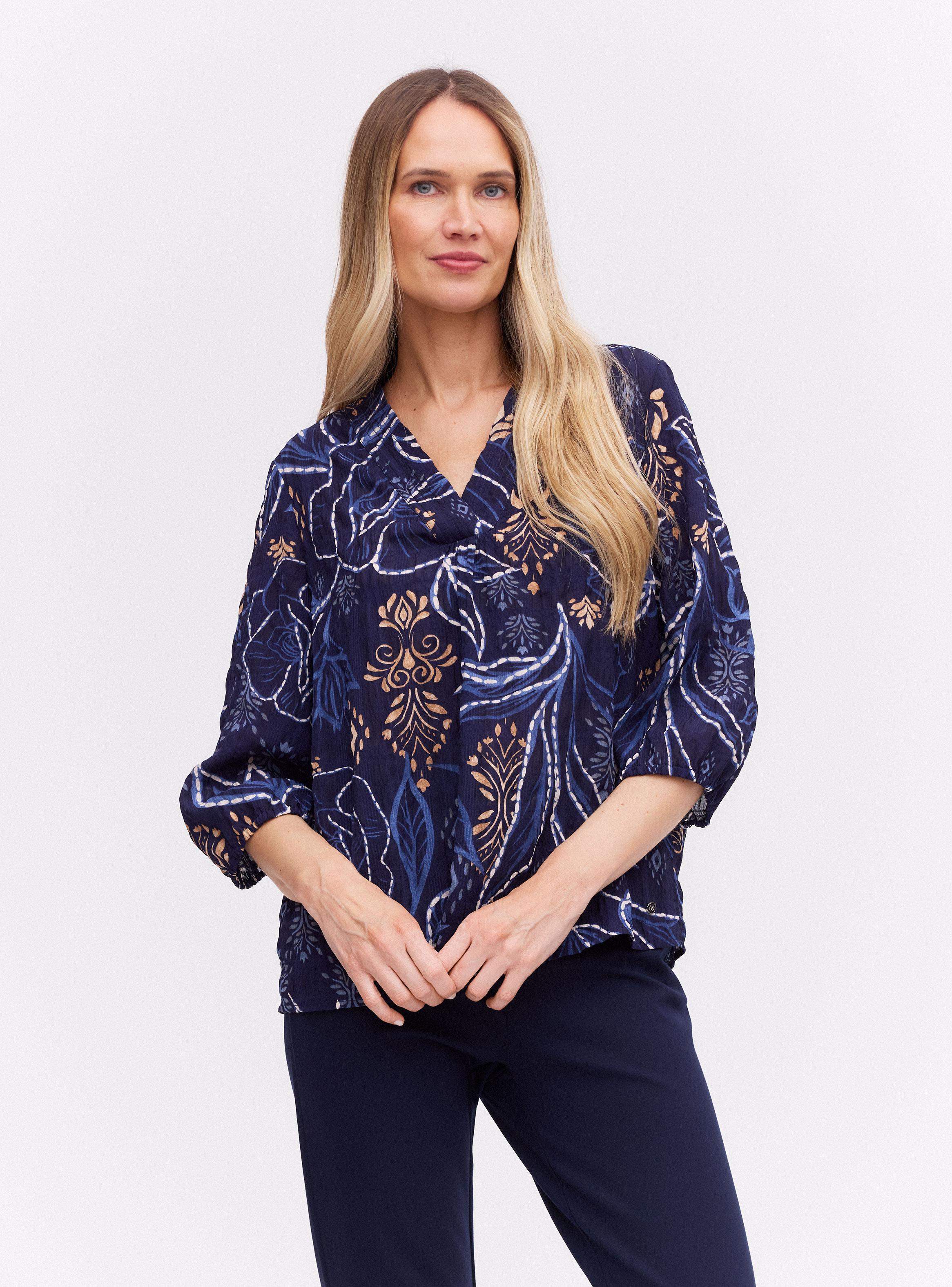 Blusa Floral Cuello V con Pinza-0